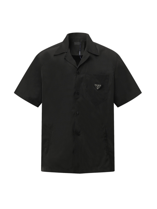 Prada Re-Nylon Oversize Short Sleeve Shirt Jacket, Black/Green, XS-L 1 Prada Re-Nylon Oversize Short Sleeve Shirt Jacket, Black/Green, XS-L