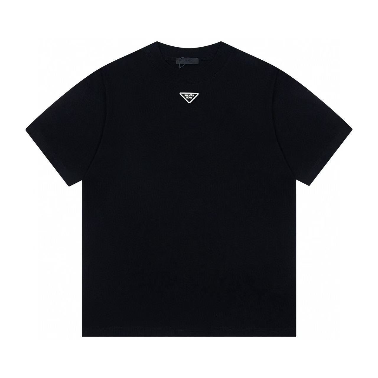 Camiseta de manga corta con logo triangular Prada / Prada 25ss 280 g de algodón personalizado, tejido suave y cómodo, n…