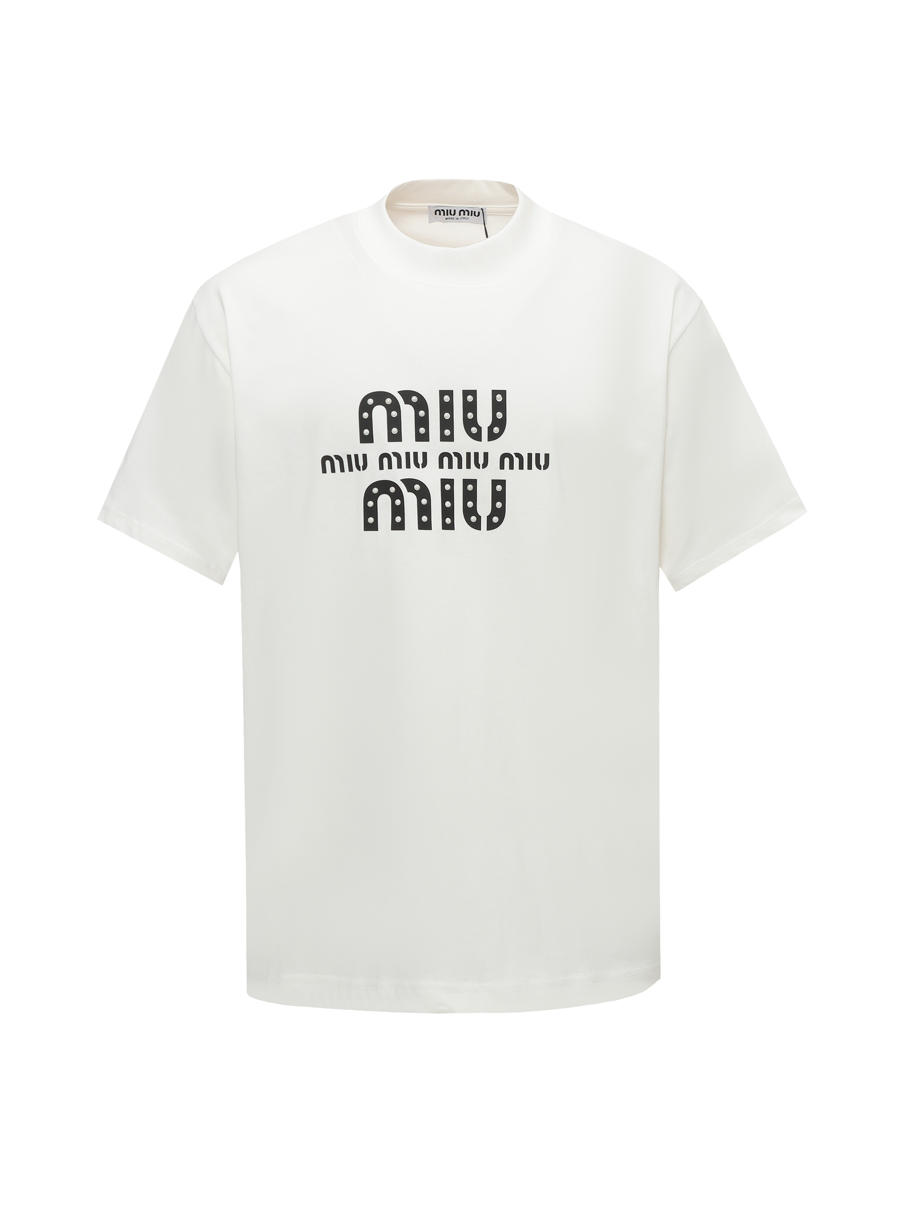Miu Miu/Miu Miu 25ss Camiseta de manga corta con letras grandes y perlas Con su estilo refinado y sencillo, es una pren…