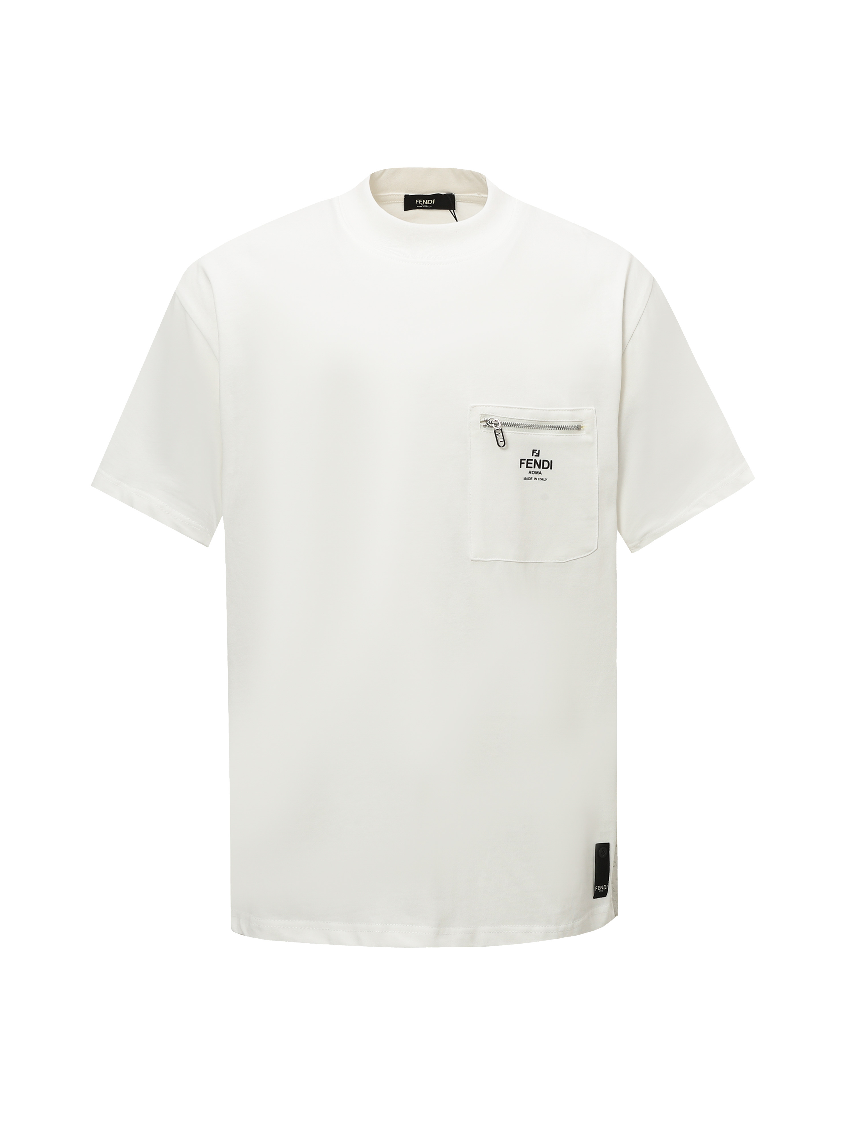 Fendi/Fendi 25ss Camiseta de manga corta con bolsillo y cremallera con logo de letras, confeccionada con tela de alta c…