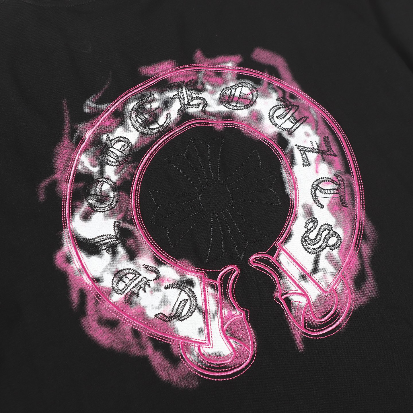 Chrome Hearts COME HEARTSCH/克罗心紫马蹄印花刺绣短袖T恤