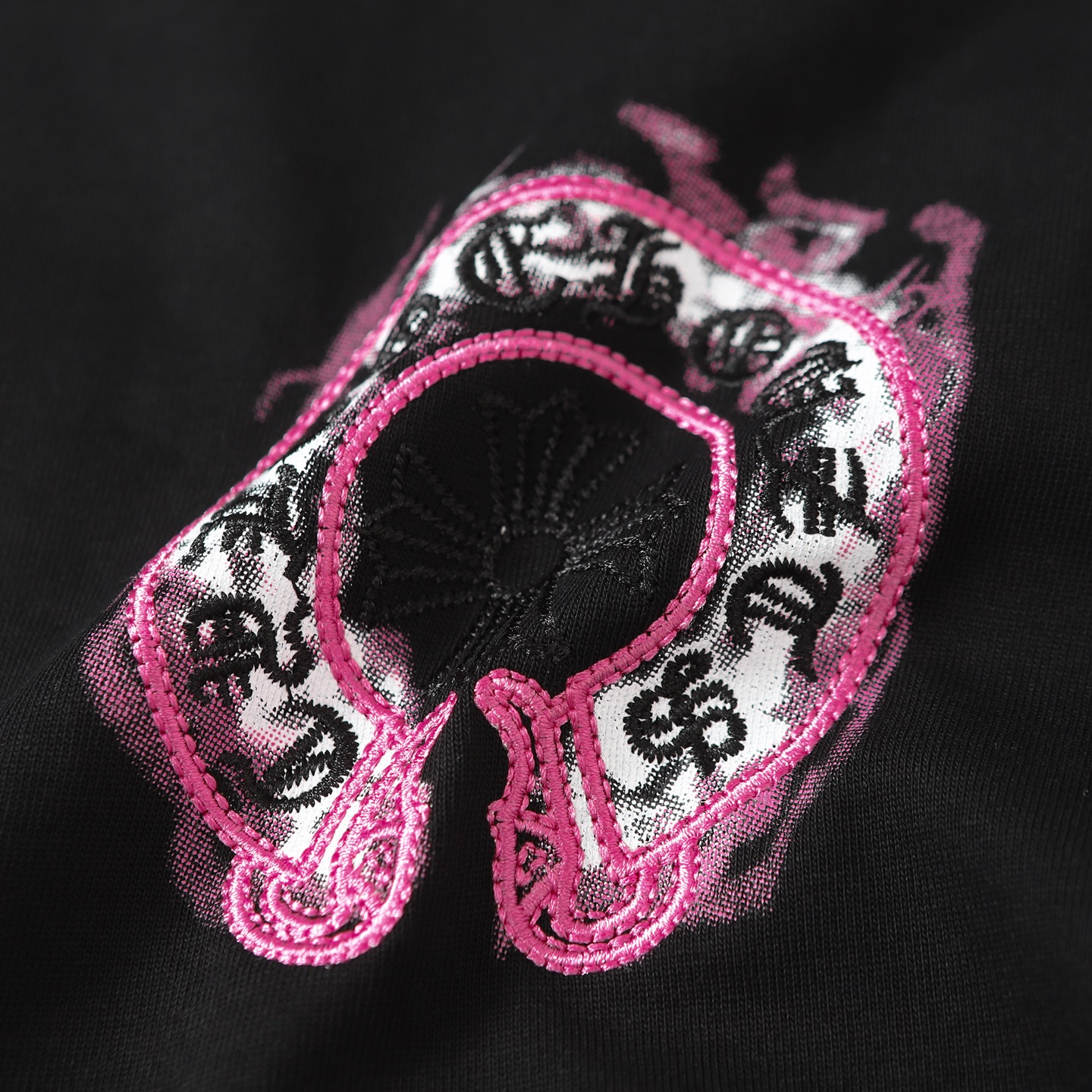 Chrome Hearts COME HEARTSCH/克罗心紫马蹄印花刺绣短袖T恤