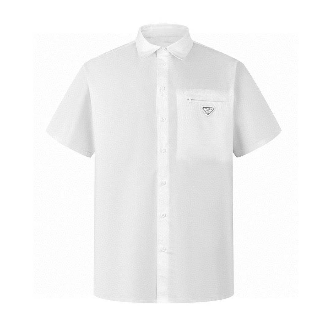 Prad La camisa de manga corta con bolsillo con cremallera y logo triangular de Prad está confeccionada con una fina tel…