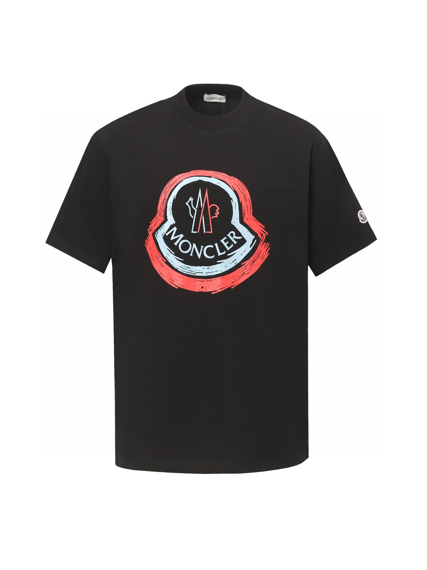 Moncler/Montclair 2025ss camiseta de manga corta con logo grande pintado a mano, tejido personalizado de algodón liso s…