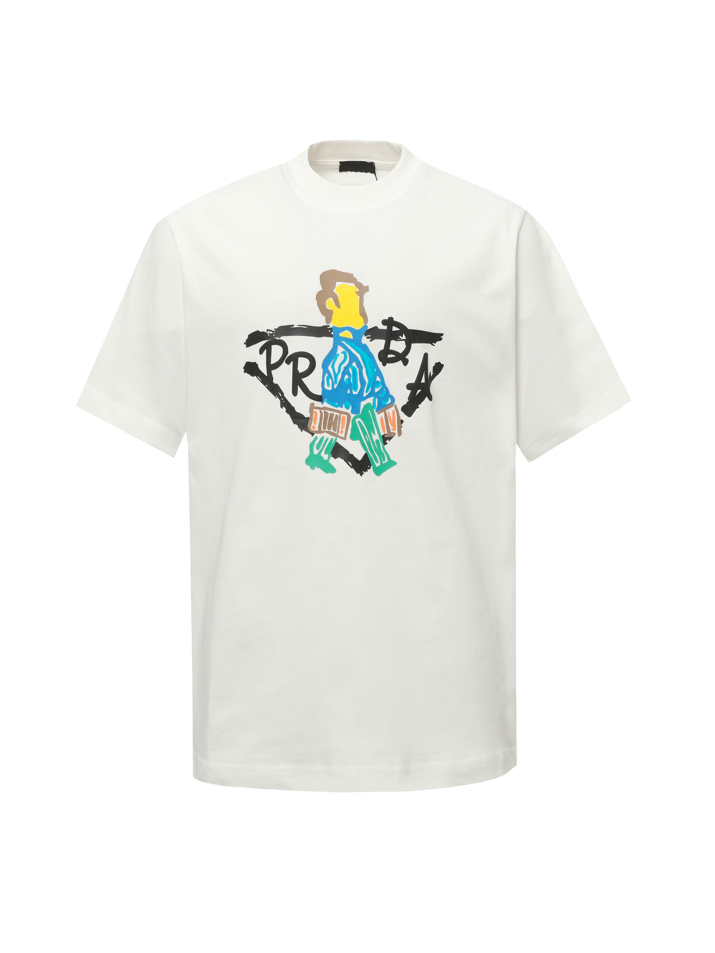 Camiseta de manga corta con estampado de espuma y logo de letra graffiti PRADA/Prada. Confeccionado con tejido de puro …