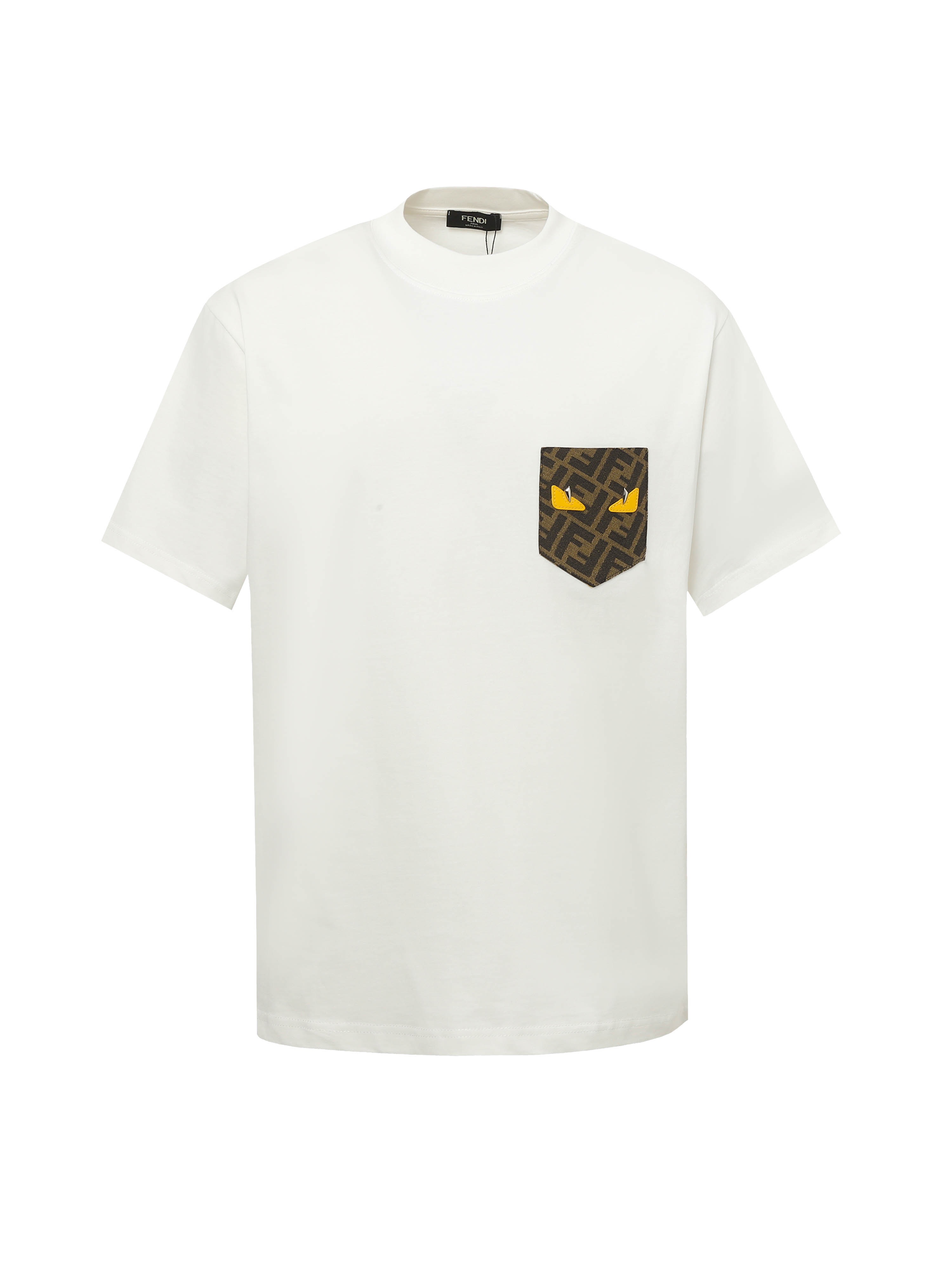 Fendi/Fendi 25ss Camiseta de manga corta con bolsillo de piel FF de monstruo pequeño, bolsillo de piel personalizado 1:…
