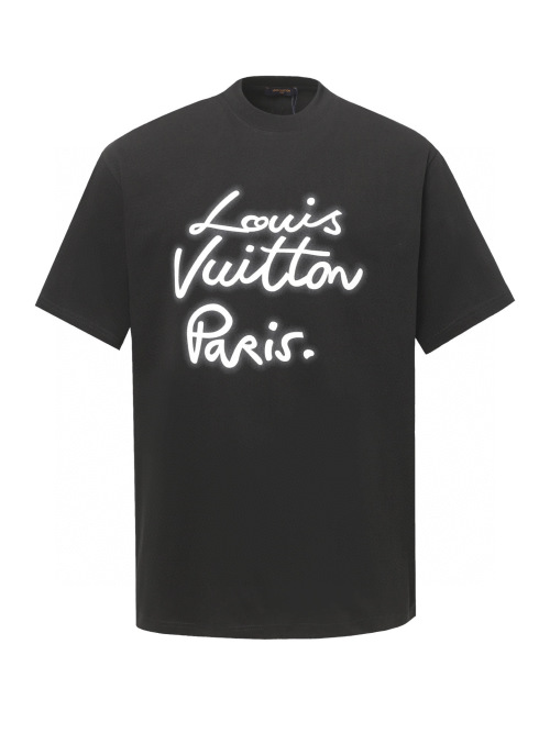 Louis Vuitton Neon Logo T-Shirt, Cotton Knit, Short Sleeve, Casual Style 1 Louis Vuitton Neon Logo T-Shirt, Cotton Knit, Short Sleeve, Casual Style
