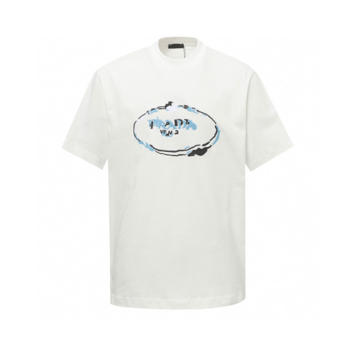 Prada Camiseta de Algodón con Bordado Circular y Logotipo para Hombre y Mujer 1 Prada Camiseta de Algodón con Bordado Circular y Logotipo para Hombre y Mujer