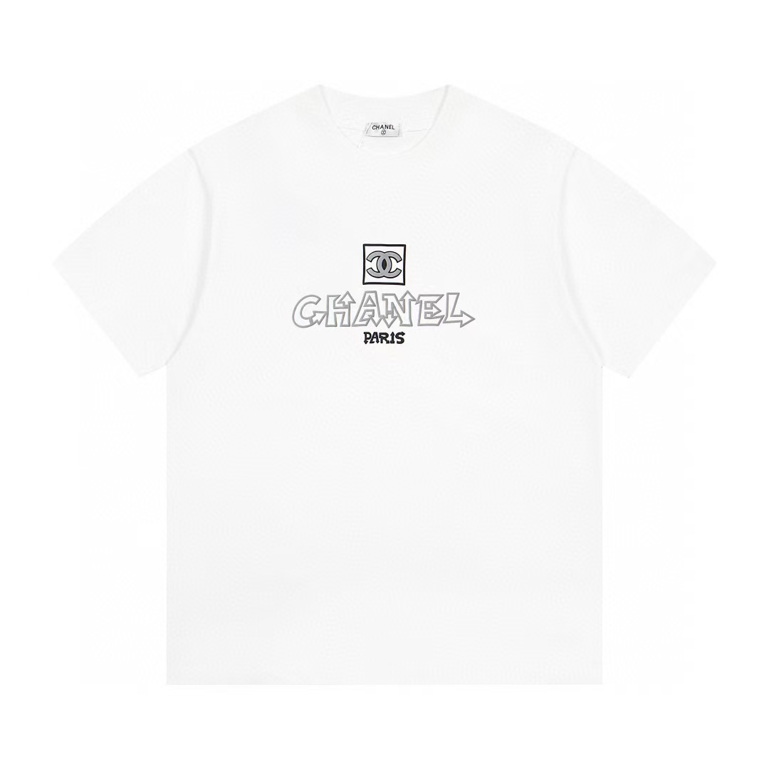 CHanel/Chanel 25ss logo camiseta de manga corta para parejas, tejido de algodón puro de doble hilo 260g, muy cómoda al …