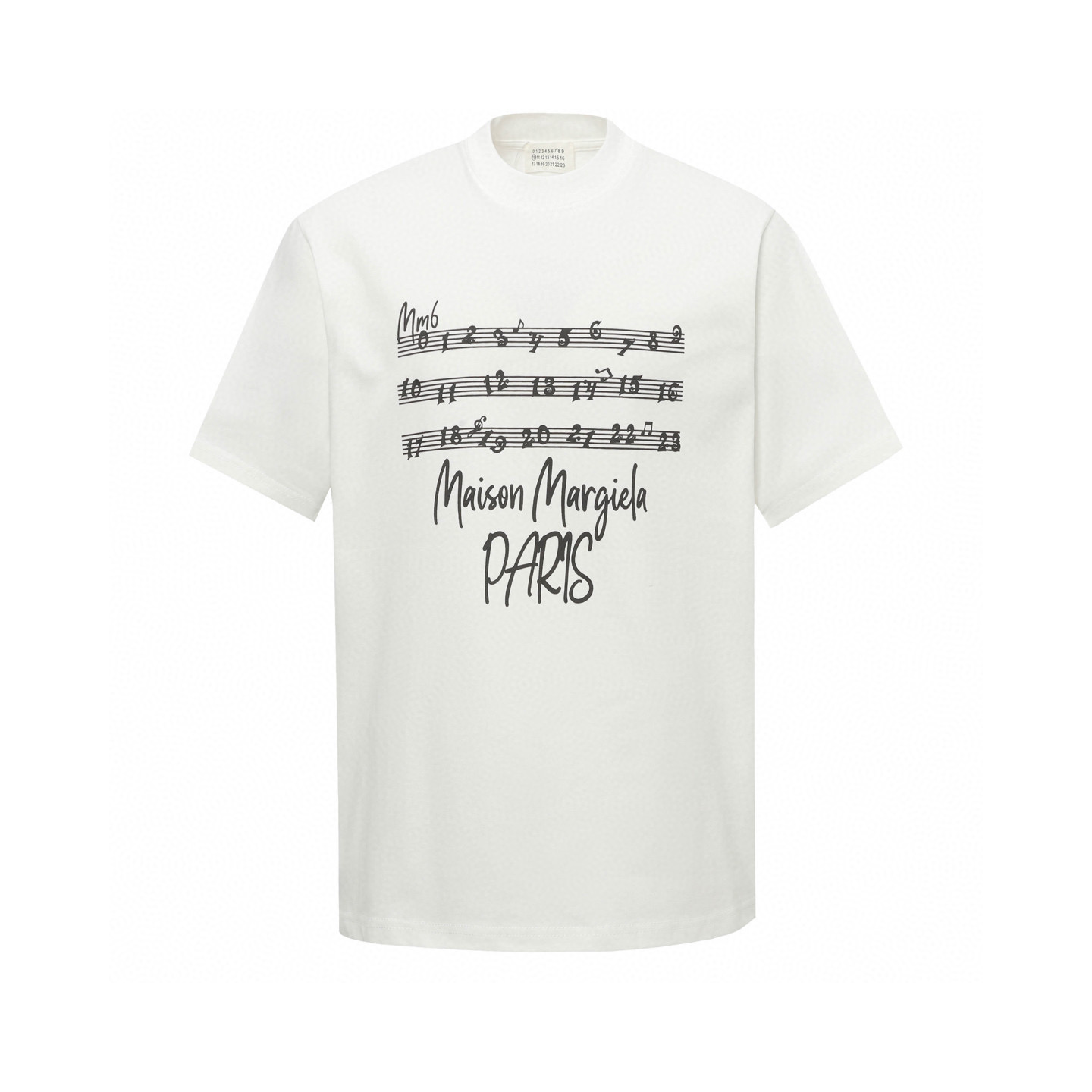 mm6/Maisón Margiela 25ss camiseta de manga corta con estampado de notas musicales 🎶, letras y números, logo refinado, …