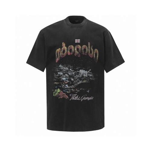 Balenciaga Tbilisi Georgia Print Short Sleeve T-Shirt - Vintage Black 1 Balenciaga Tbilisi Georgia Print Short Sleeve T-Shirt – Vintage Black