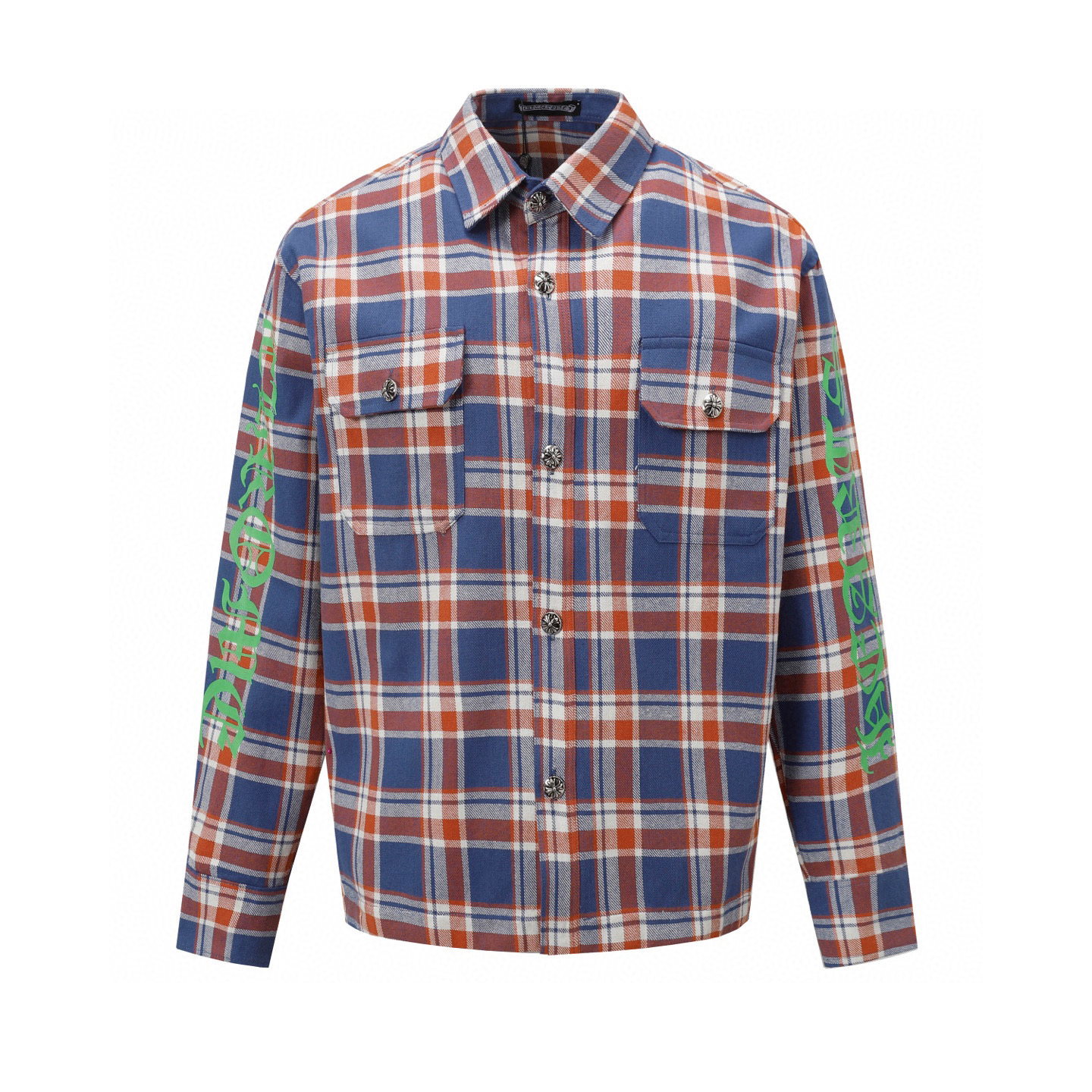 חולצת Chrome Hearts מודרנית מודפסת בשיבוץ משבצים וכפתורי כסף