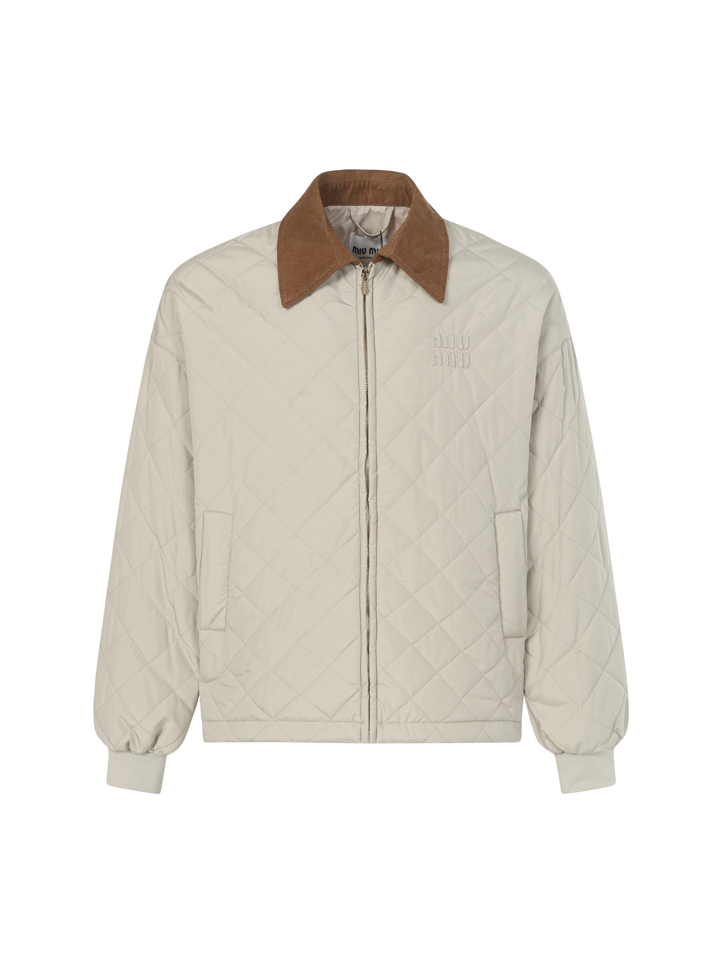 Miu Miu Women's Quilted Cotton Blend Jacket with Corduroy Collar