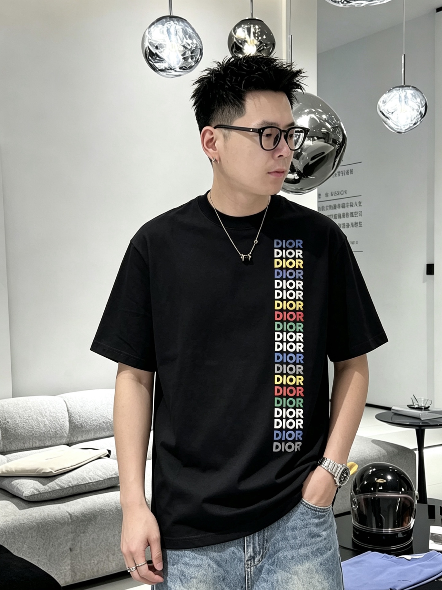 Camiseta de manga corta con logo Dior/Dior CD en espuma efecto parte superior del cuerpo