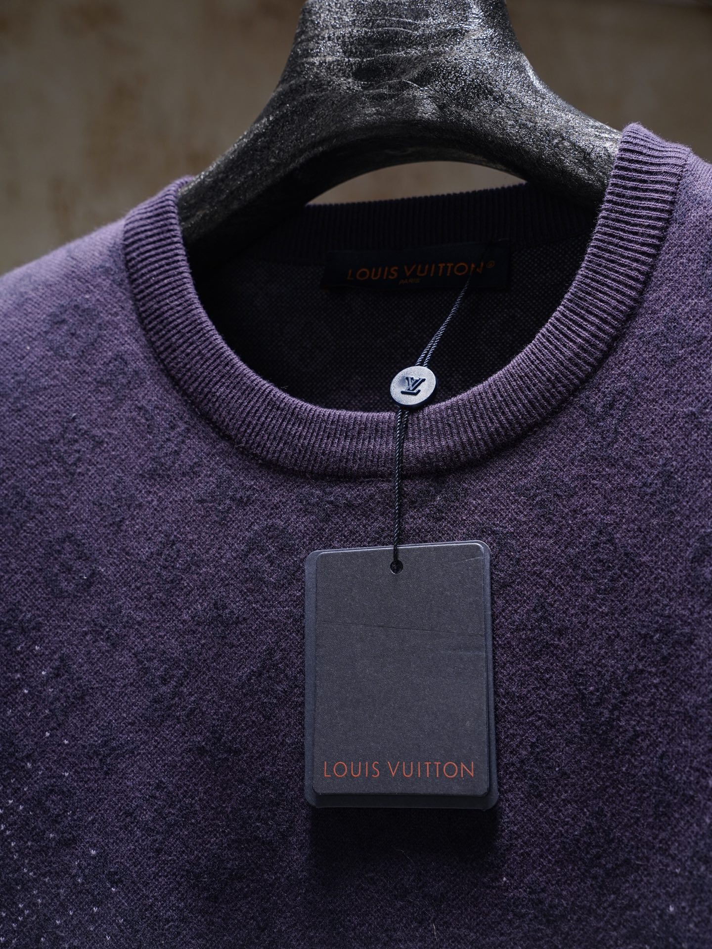 Louis Vuitton 1v 26SS 字母暗纹提花渐变毛织短袖紫色
