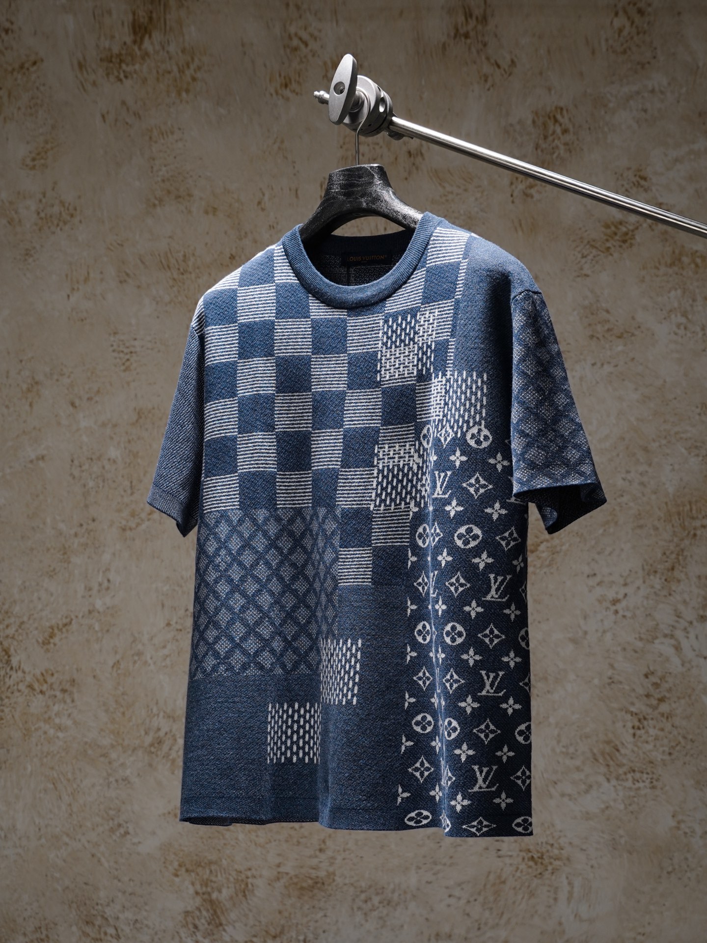 Louis Vuitton LOUIS VUITTON x Nigo 联名款 FW25 棋盘格拼接针织圆领短袖T恤 男款