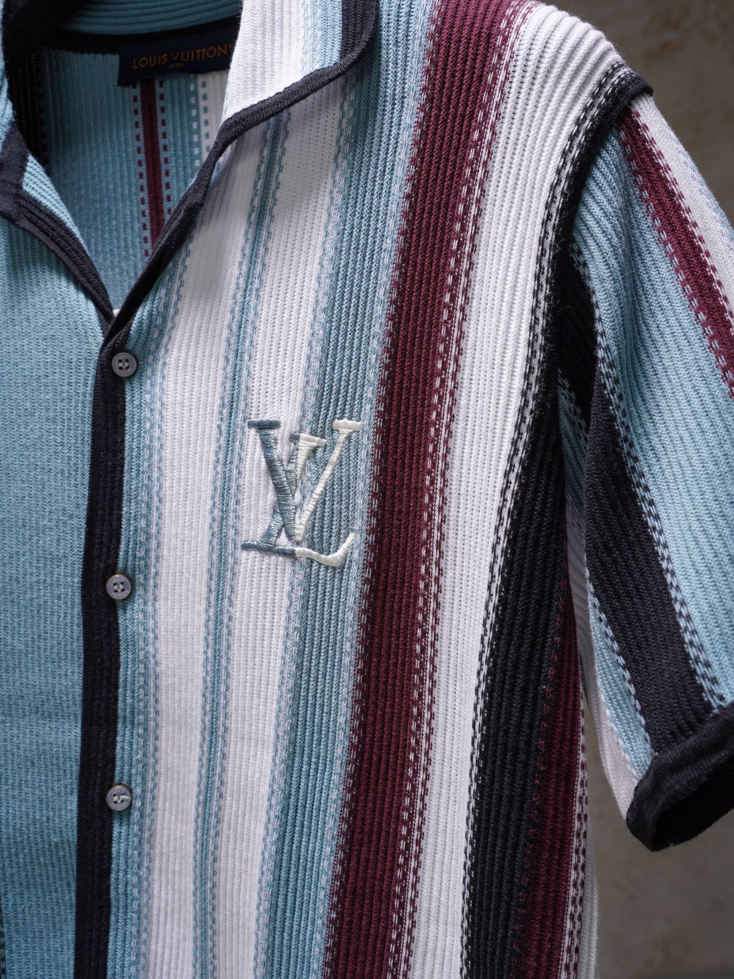 Louis Vuitton LOUIS VUITTON 条纹钩针短袖衬衫