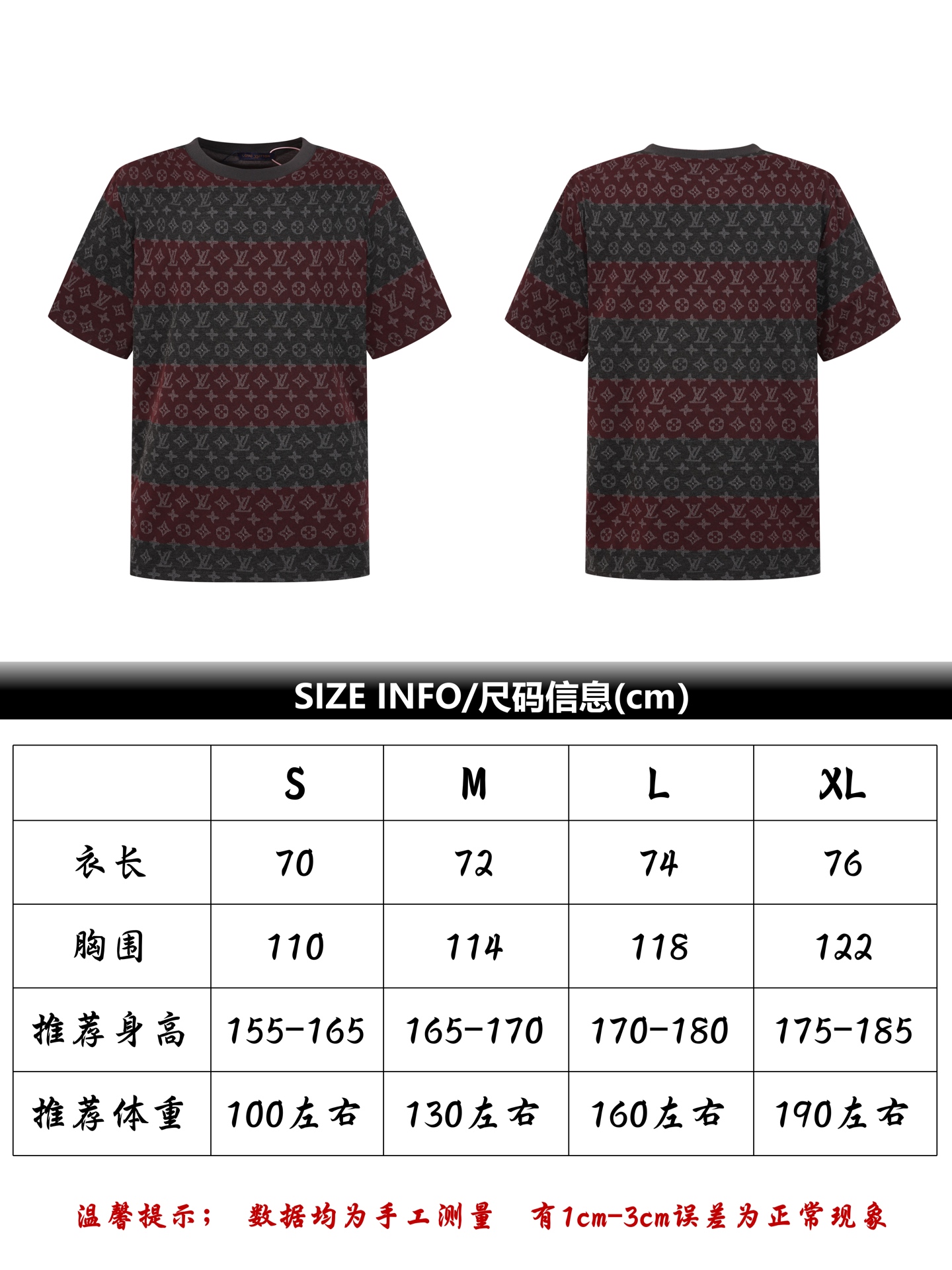 P95 1v26ss nueva primavera/verano, camiseta de manga corta de punto jacquard, tabla de tallas
