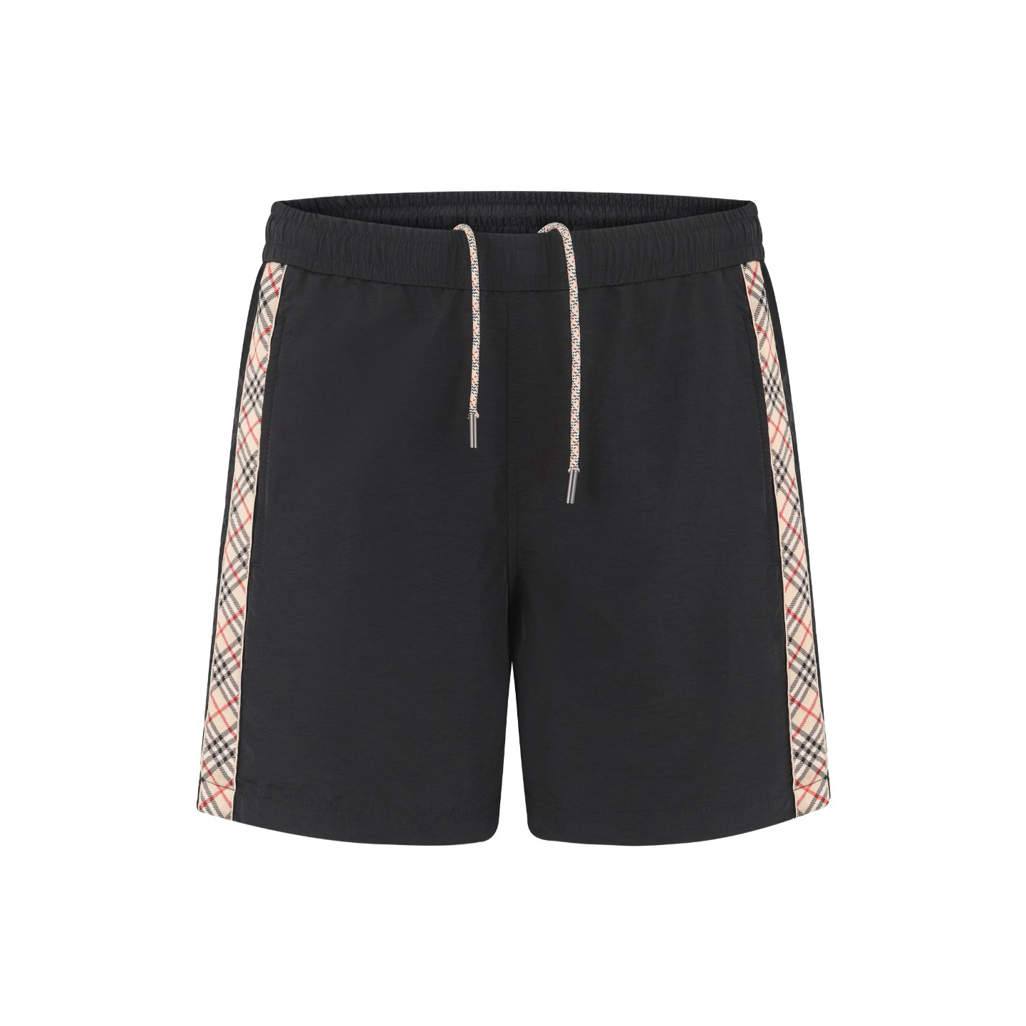 @135 🔝 Shorts con banda a cuadros de Burberry. Tejido liso de poliéster brocado de obsidiana personalizado. De secado …