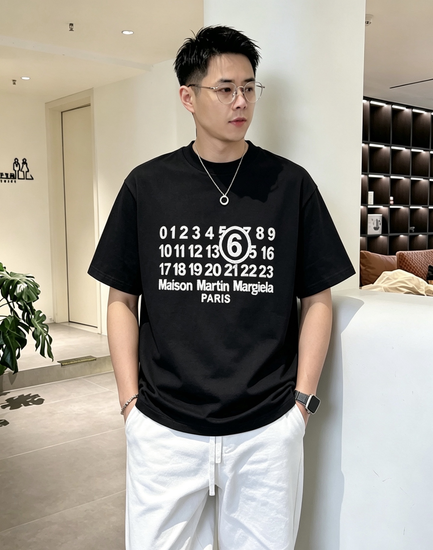 Efecto en el cuerpo 马吉拉 MM6🌟Nueva camiseta de letras bordadas de alta calidad