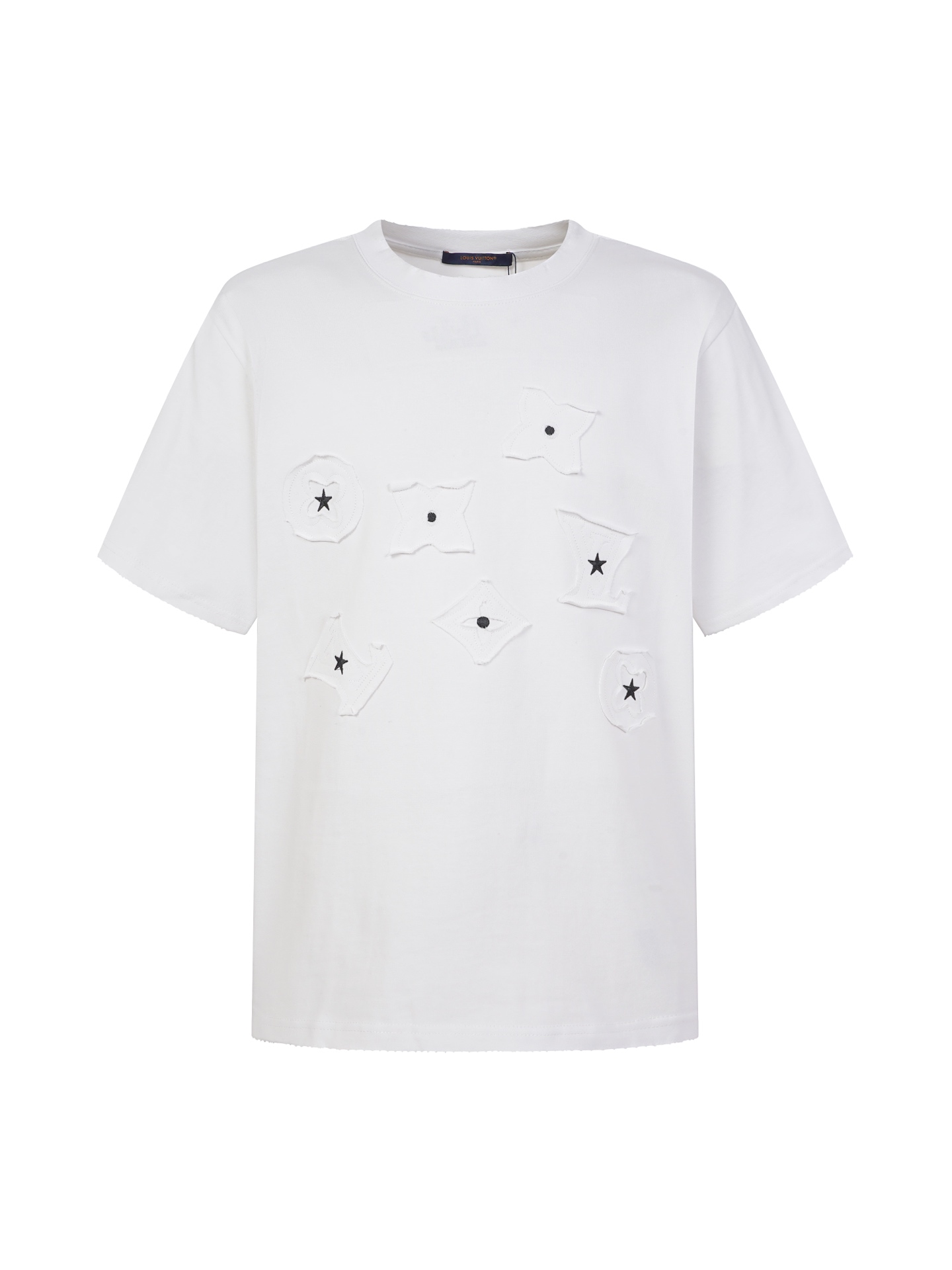 P105 pesado 340 gramos Louis Vuitton/Louis Vuitton camiseta de manga corta con parche bordado, tela personalizada, deta…