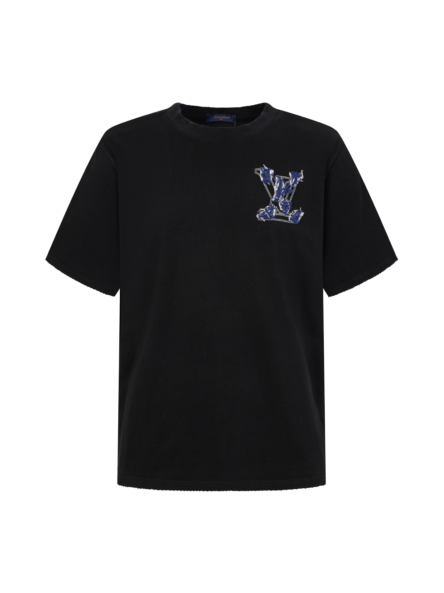 P85 LV Louis Vuitton 26SS Camiseta de manga corta de primera calidad con lavado vaquero, parches y bordado, diseño clás…