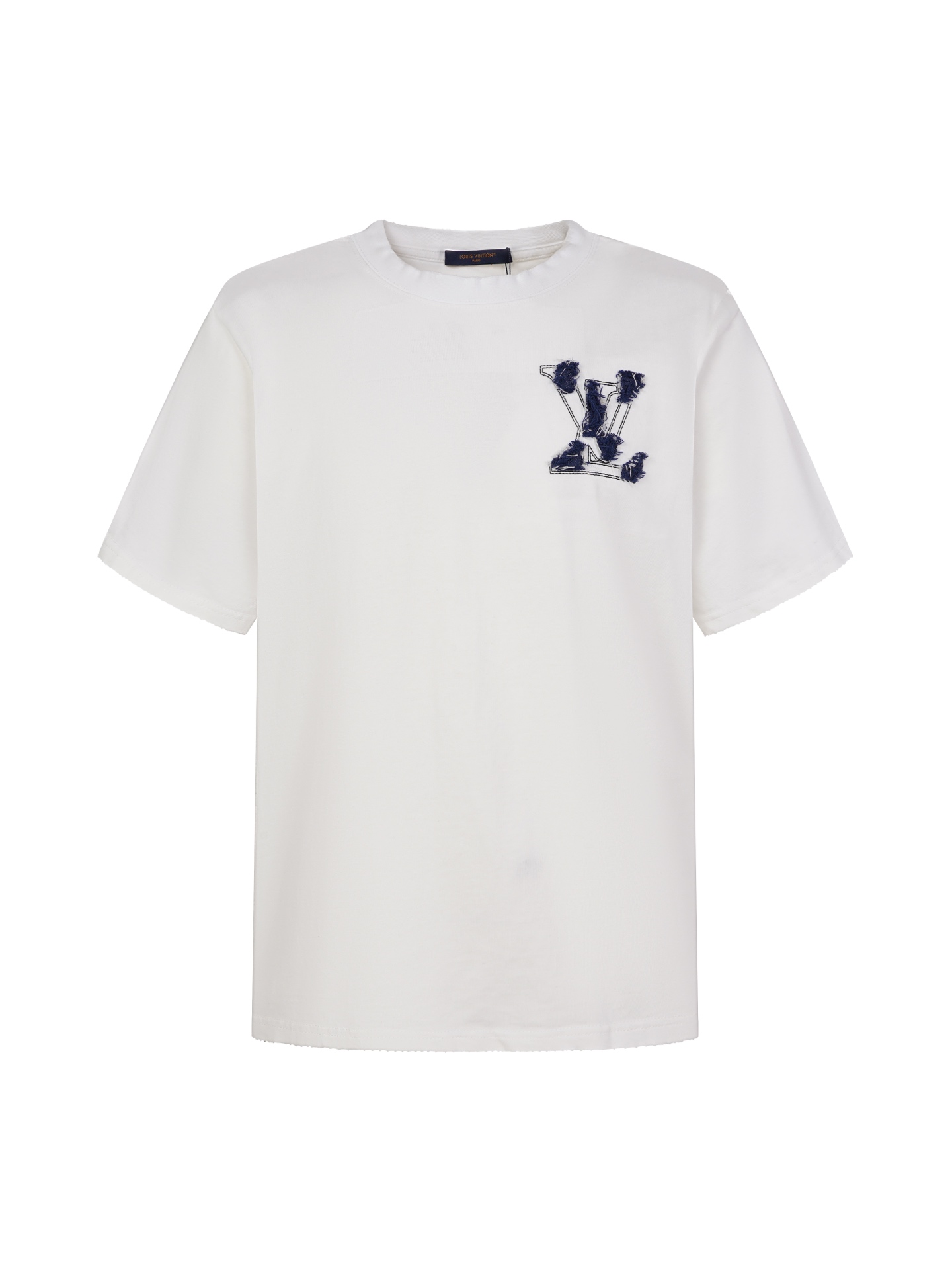 P85 LV Louis Vuitton 26SS Camiseta de manga corta de primera calidad con lavado vaquero, parches y bordado, diseño clás…