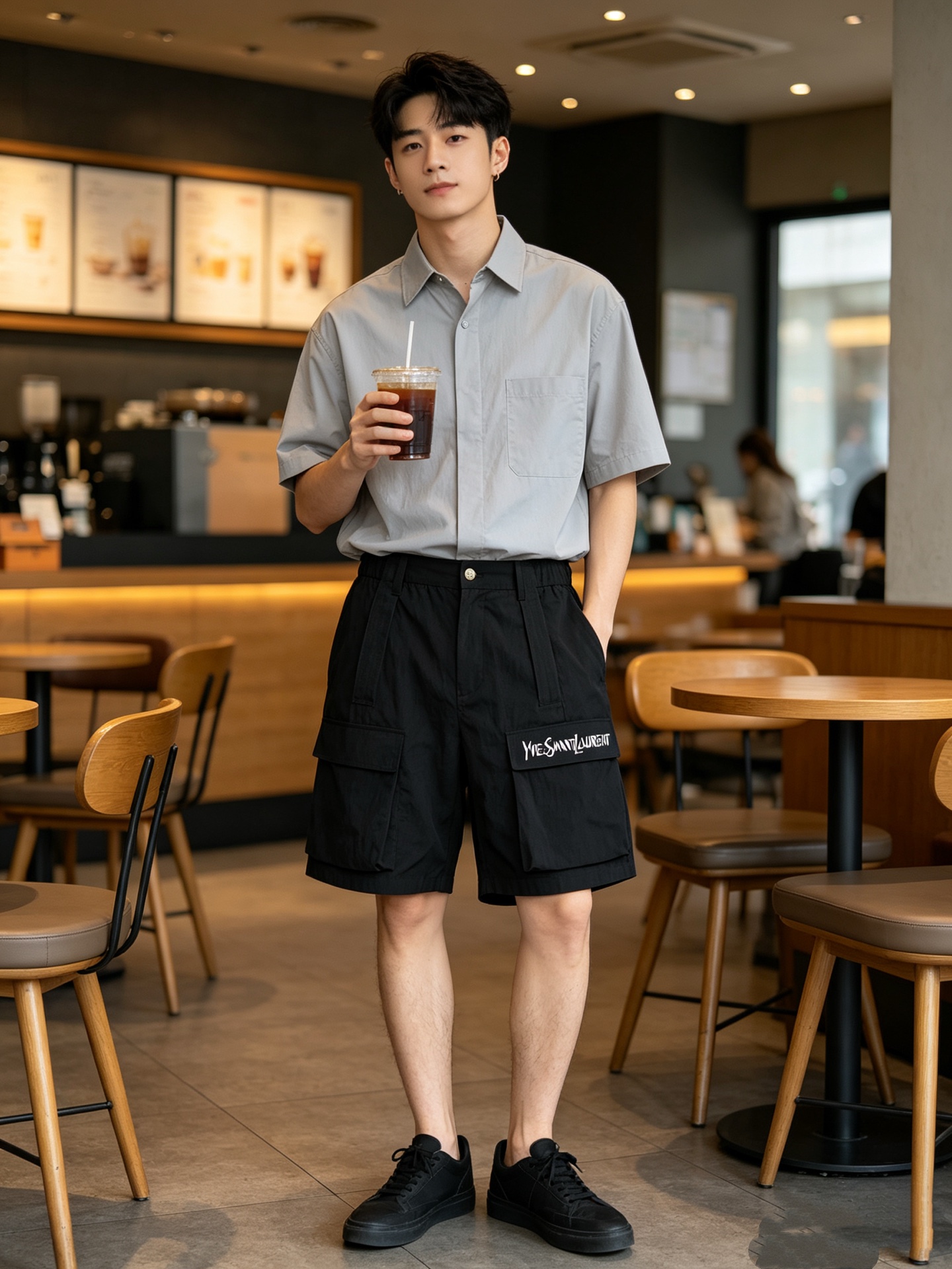 Efecto en el cuerpo: pantalones cortos con logo bordado pequeño YSL