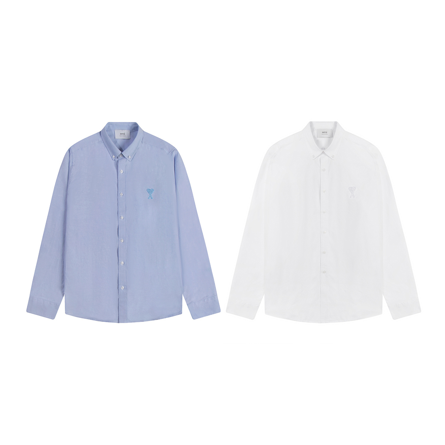 Camisa de manga larga de algodón oxford liso P103 Ami con bordado de logo pequeño, colores: blanco, azul claro, tallas:…