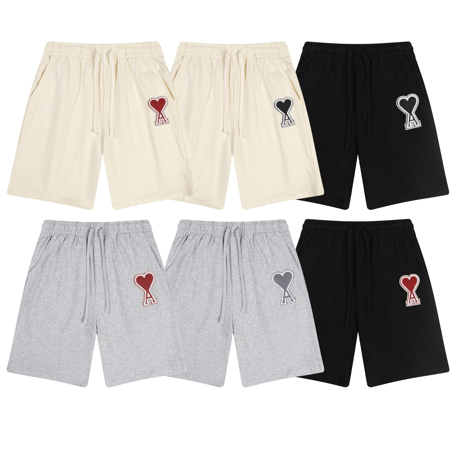 P63 Ami clásico parche pantalones cortos. Colores: negro/negro, negro/rojo, blanco crema/negro, blanco crema/rojo, gris…