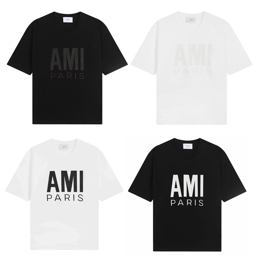 P53 Ami camiseta de manga corta nueva de primavera/verano, algodón puro 250g, estampado de logo 3D, colores: negro-negr…