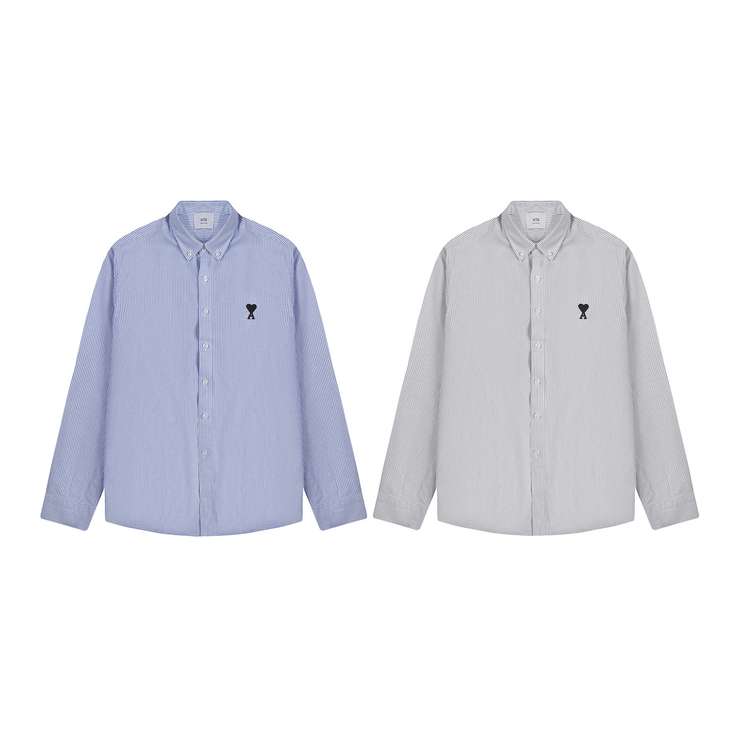 Camisa de manga larga de algodón oxford P103 Ami con bordado de etiqueta pequeña de rayas negras, colores: rayas azules…