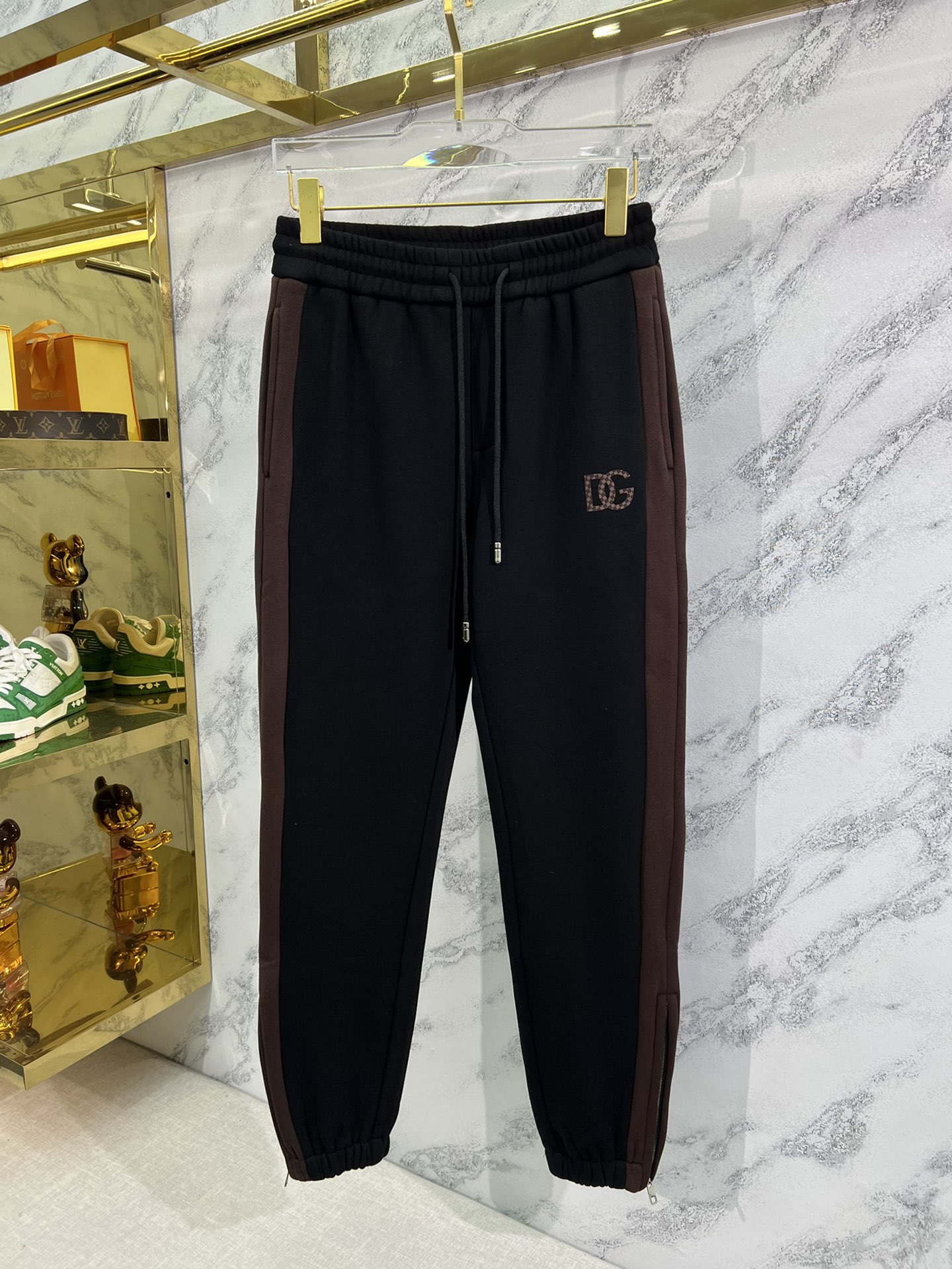 Dolce & Gabbana Clothing Pants & Trousers Black Gold Yellow Unisex Men Cotton Knitting Winter Collection Casual