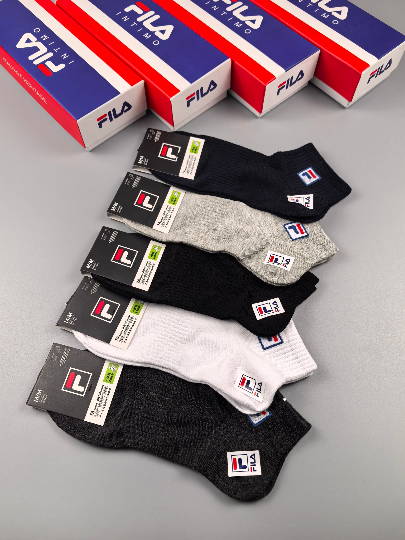 🔥🔥🔥FILA（菲乐）夏季新品、纯棉短袜、穿着舒适透气[色]一盒5双入[礼物]