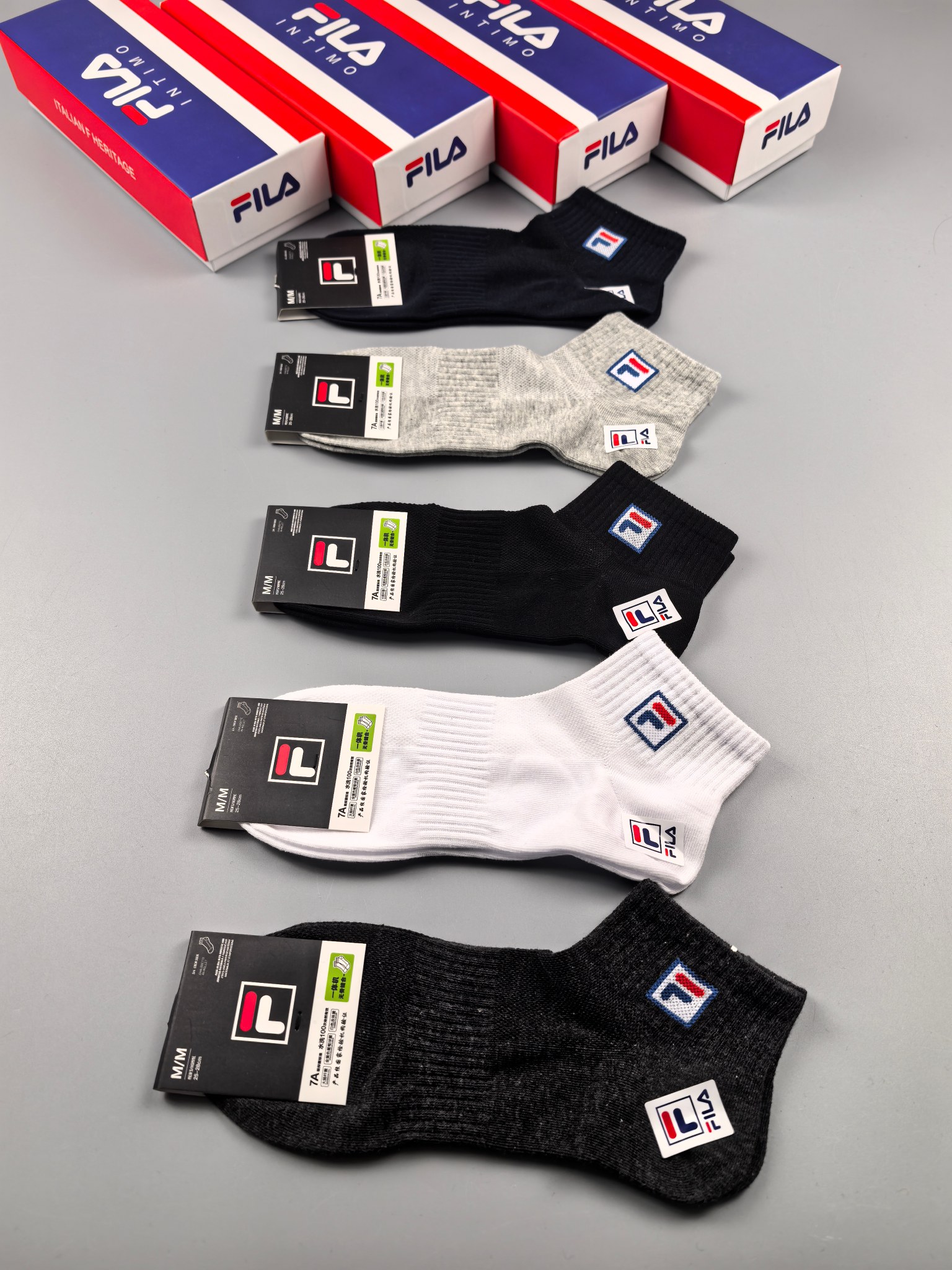 🔥🔥🔥FILA（菲乐）夏季新品、纯棉短袜、穿着舒适透气[色]一盒5双入[礼物]