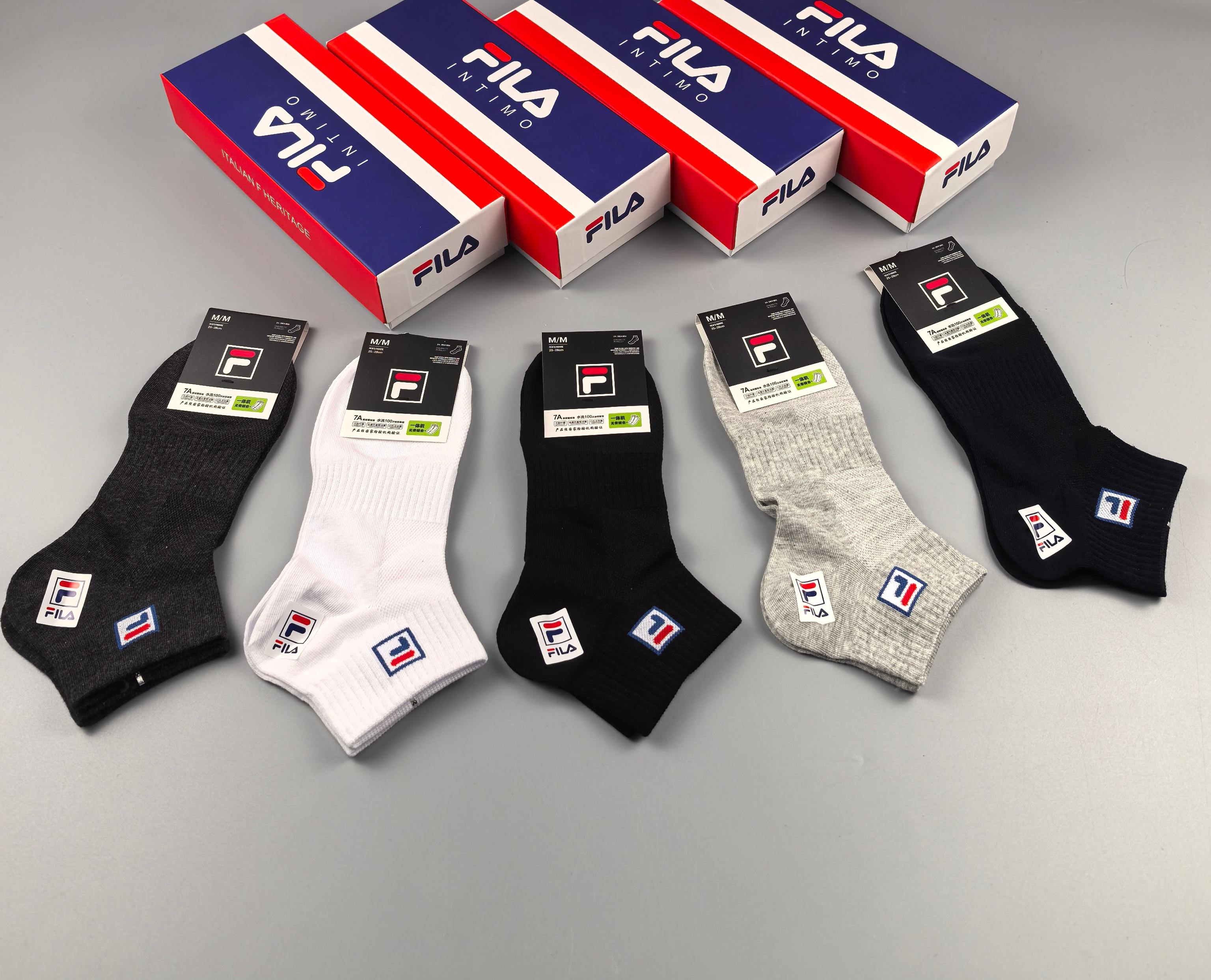 🔥🔥🔥FILA（菲乐）夏季新品、纯棉短袜、穿着舒适透气[色]一盒5双入[礼物]