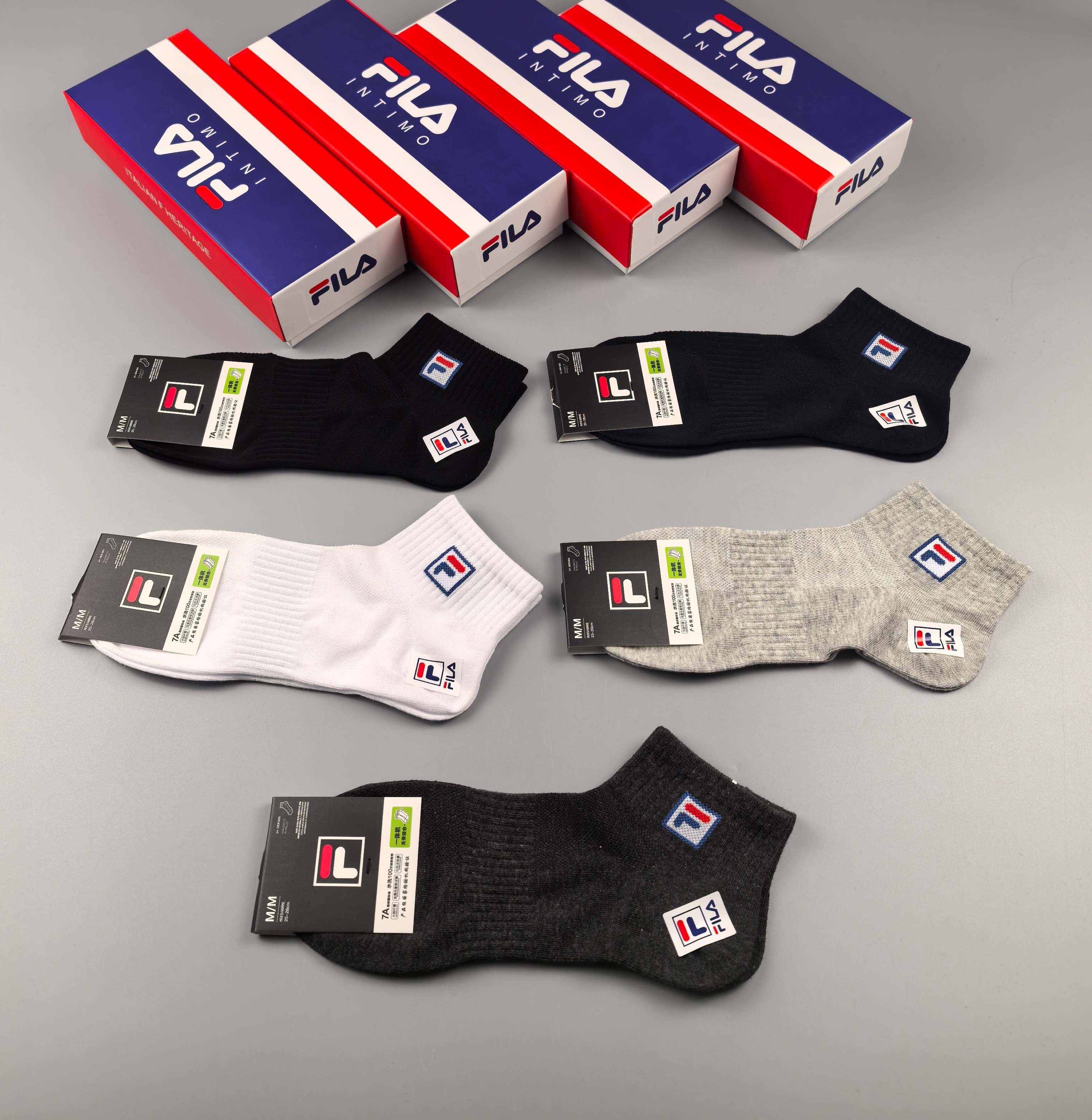 🔥🔥🔥FILA（菲乐）夏季新品、纯棉短袜、穿着舒适透气[色]一盒5双入[礼物]