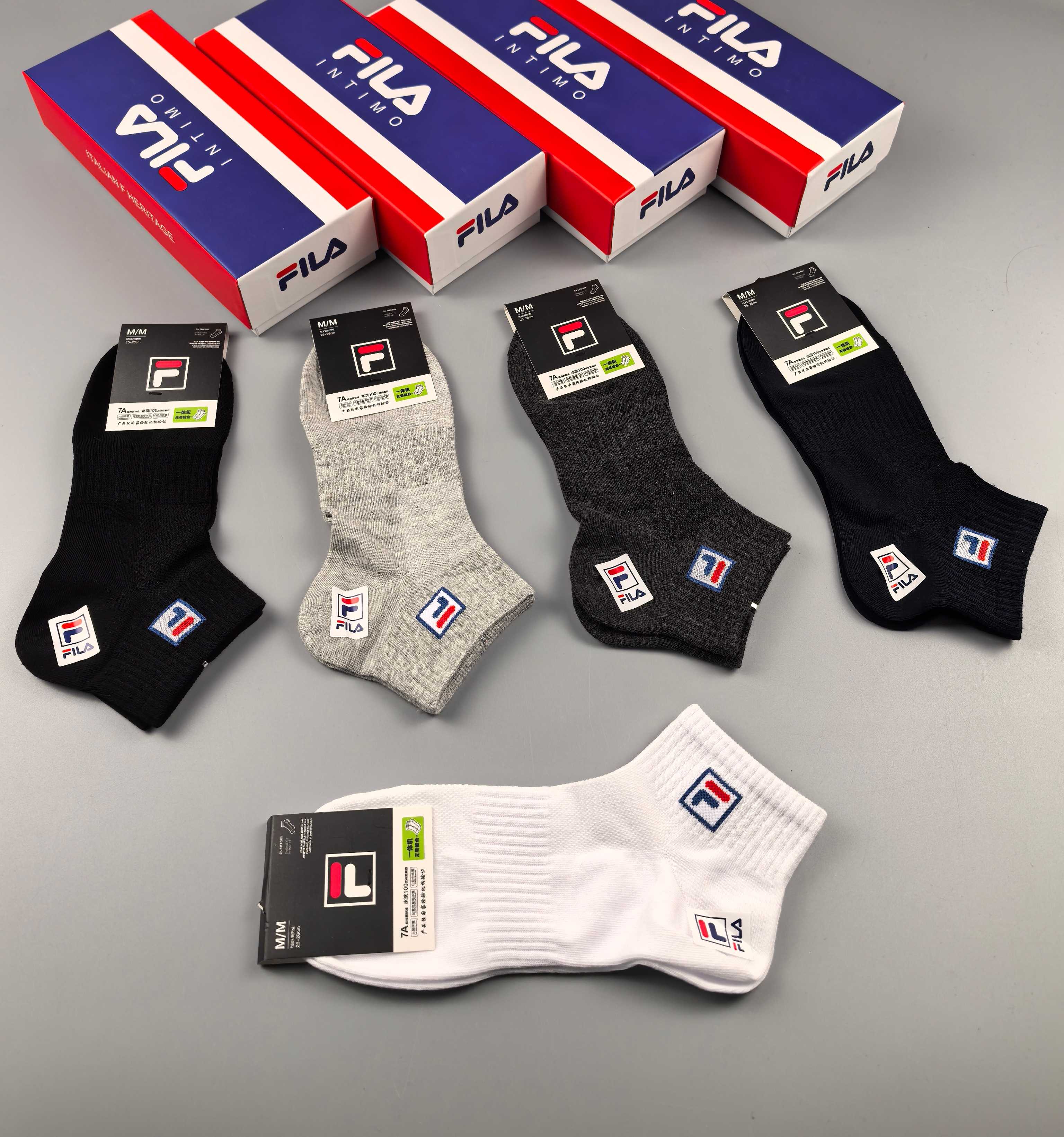 🔥🔥🔥FILA（菲乐）夏季新品、纯棉短袜、穿着舒适透气[色]一盒5双入[礼物]