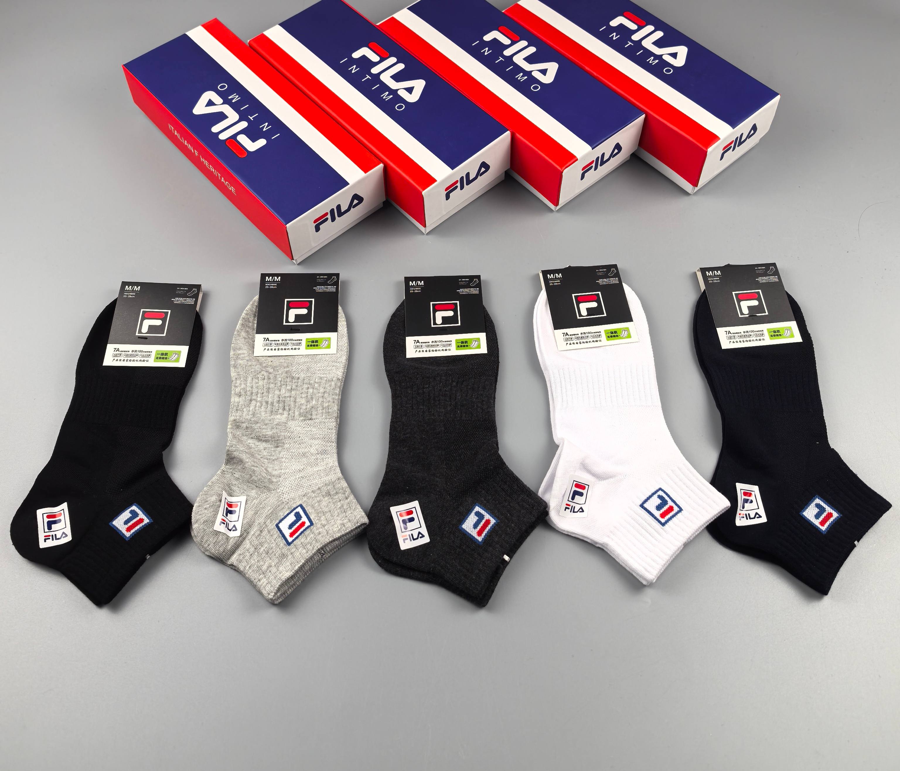 🔥🔥🔥FILA（菲乐）夏季新品、纯棉短袜、穿着舒适透气[色]一盒5双入[礼物]