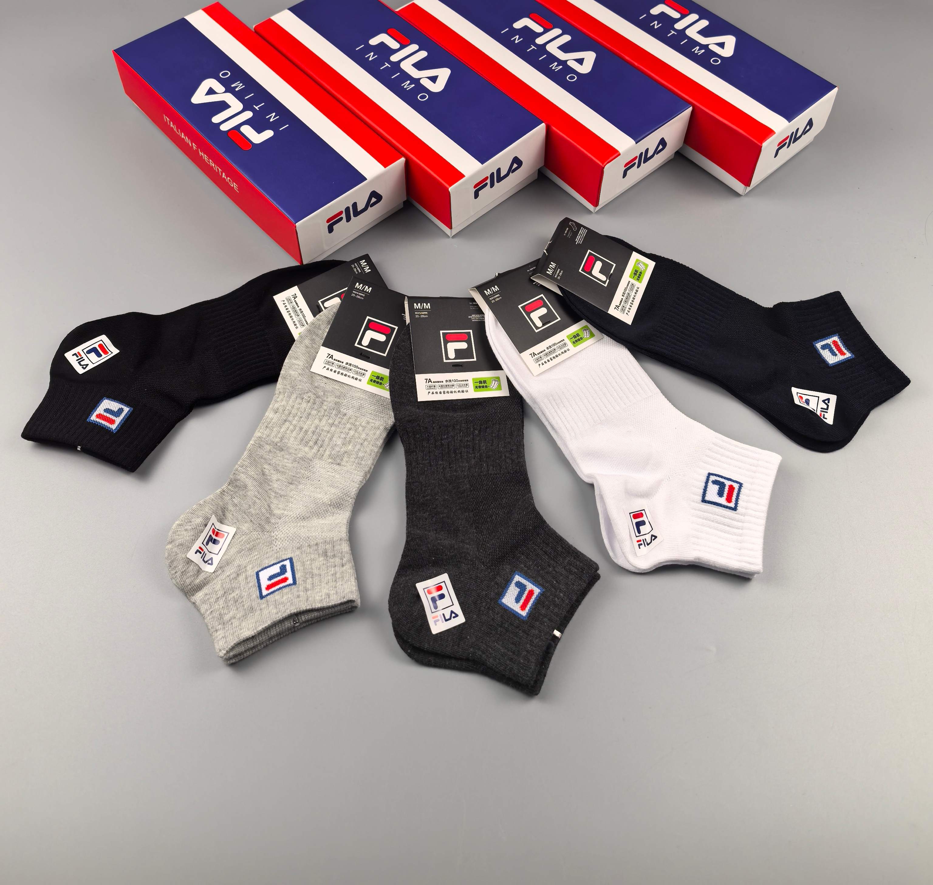 🔥🔥🔥FILA（菲乐）夏季新品、纯棉短袜、穿着舒适透气[色]一盒5双入[礼物]
