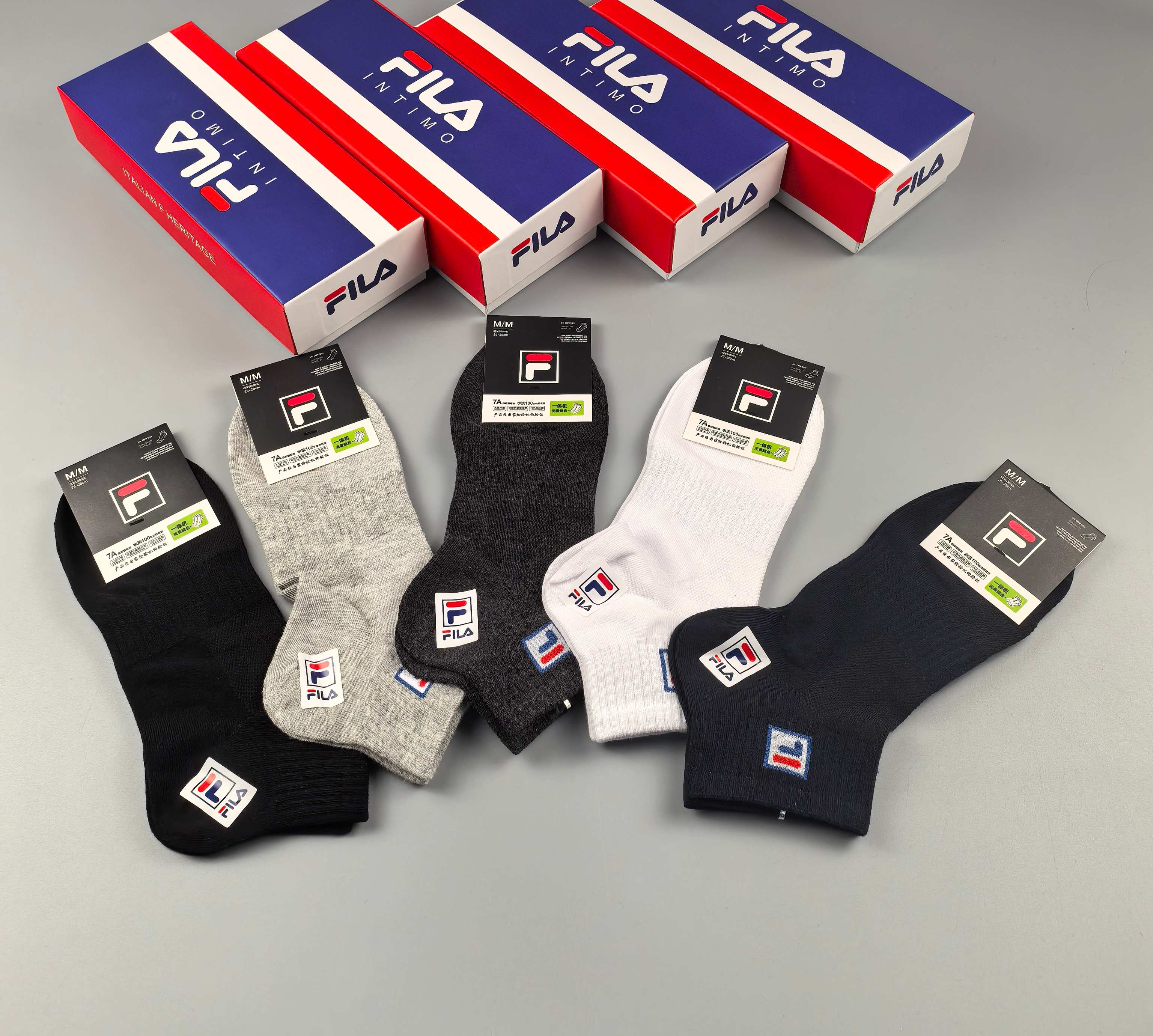 🔥🔥🔥FILA（菲乐）夏季新品、纯棉短袜、穿着舒适透气[色]一盒5双入[礼物]