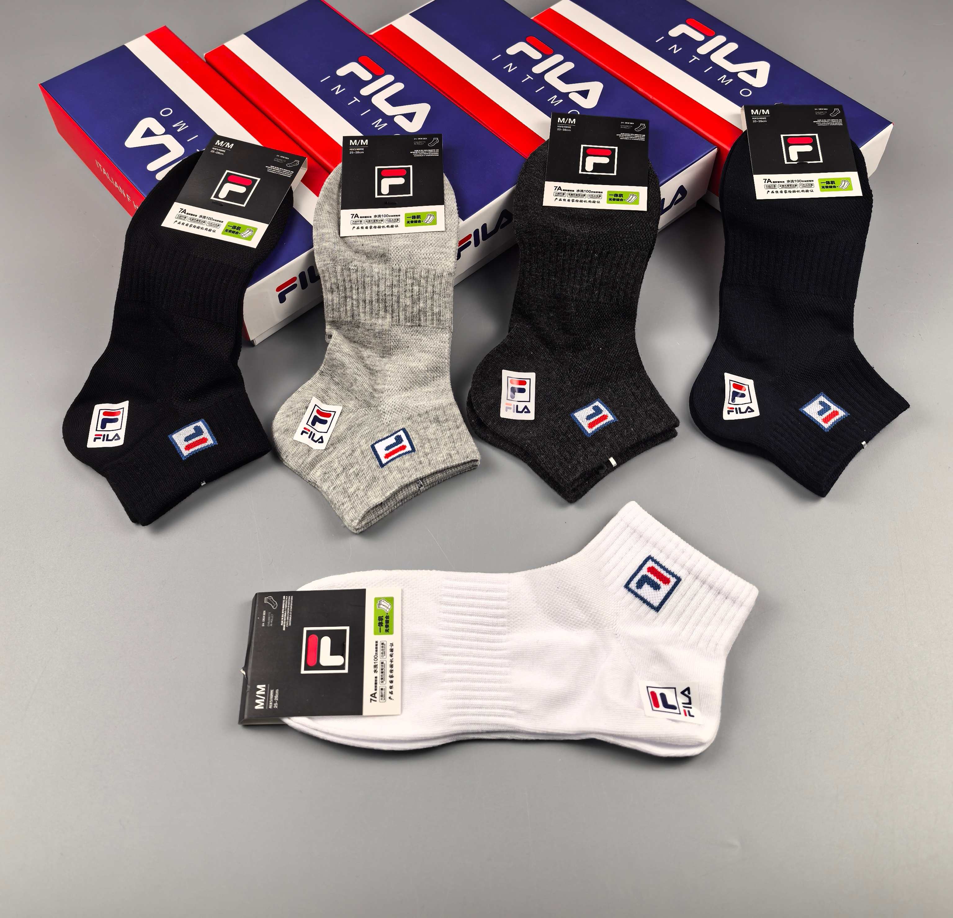 🔥🔥🔥FILA（菲乐）夏季新品、纯棉短袜、穿着舒适透气[色]一盒5双入[礼物]