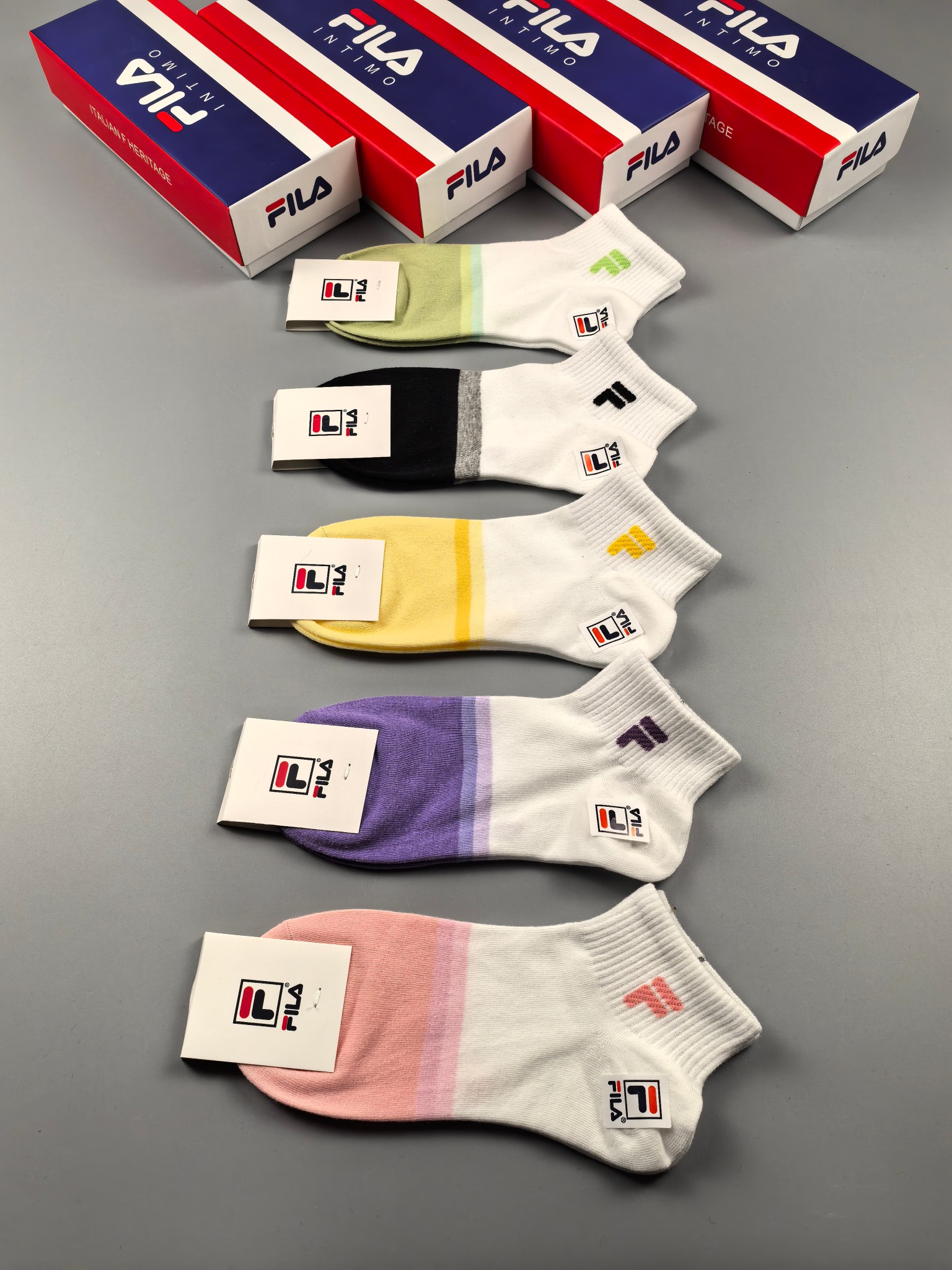 🔥🔥🔥FILA（菲乐）夏季新品、纯棉短袜、穿着舒适透气[色]一盒5双入[礼物]