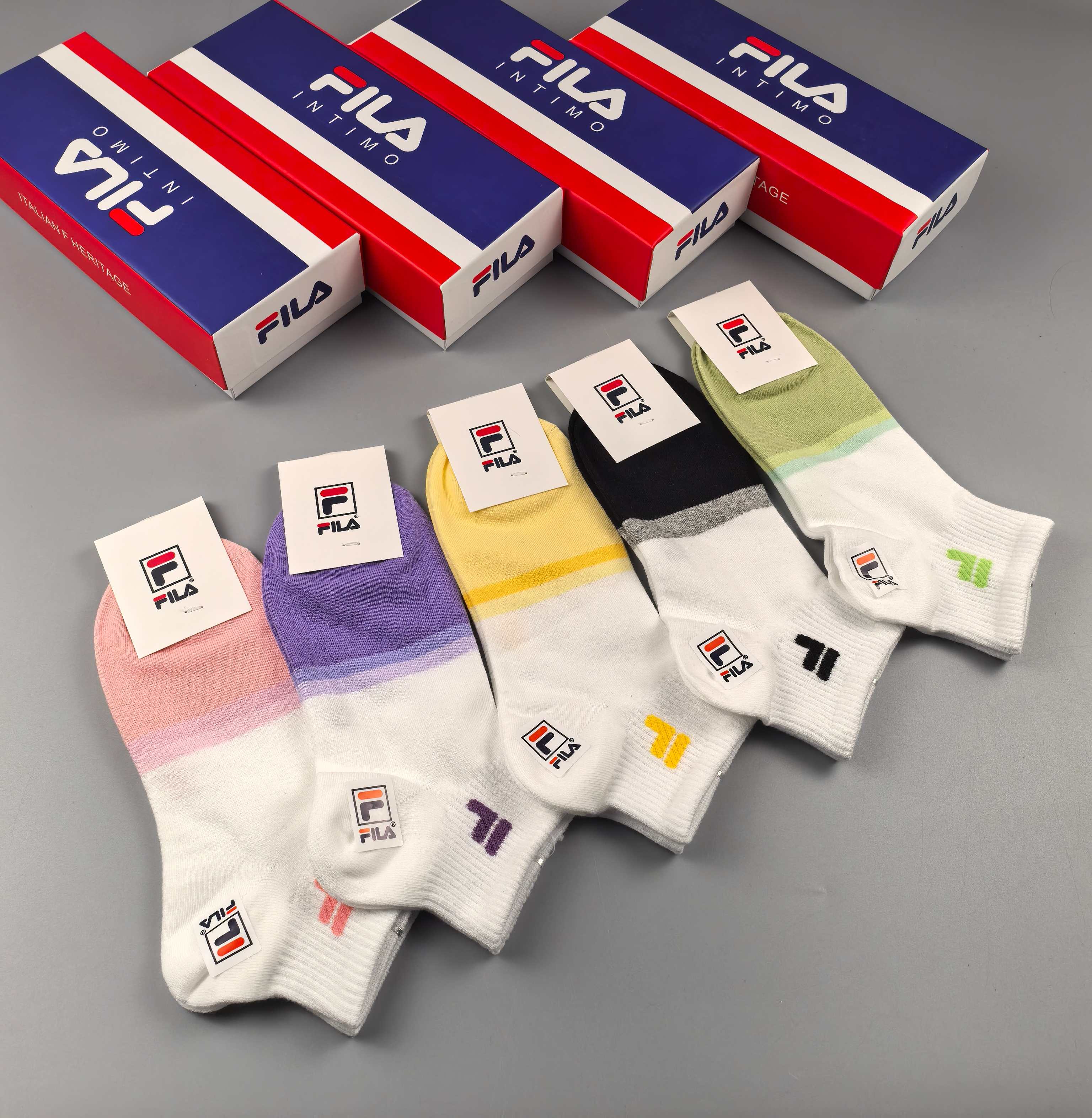 🔥🔥🔥FILA（菲乐）夏季新品、纯棉短袜、穿着舒适透气[色]一盒5双入[礼物]