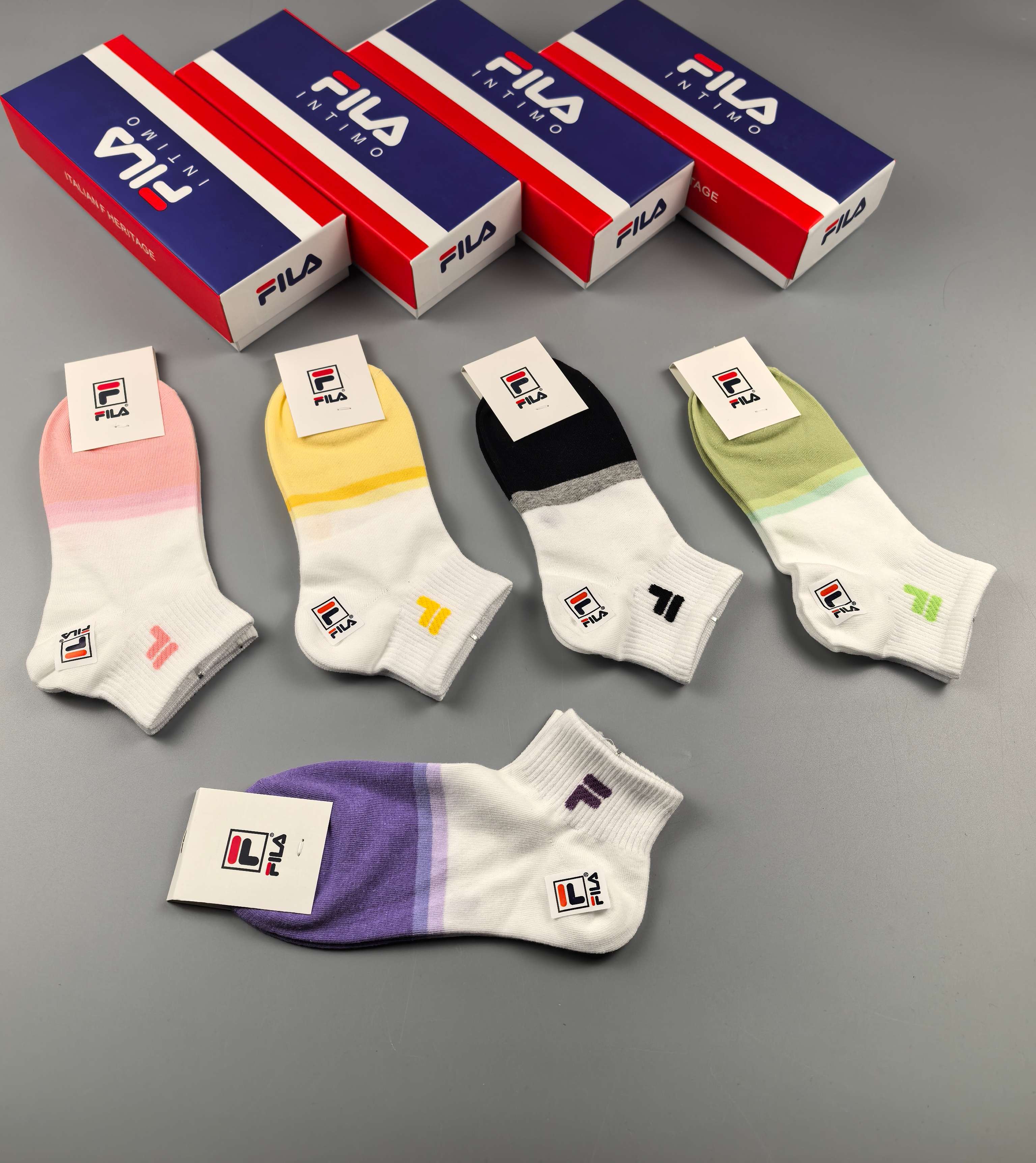 🔥🔥🔥FILA（菲乐）夏季新品、纯棉短袜、穿着舒适透气[色]一盒5双入[礼物]