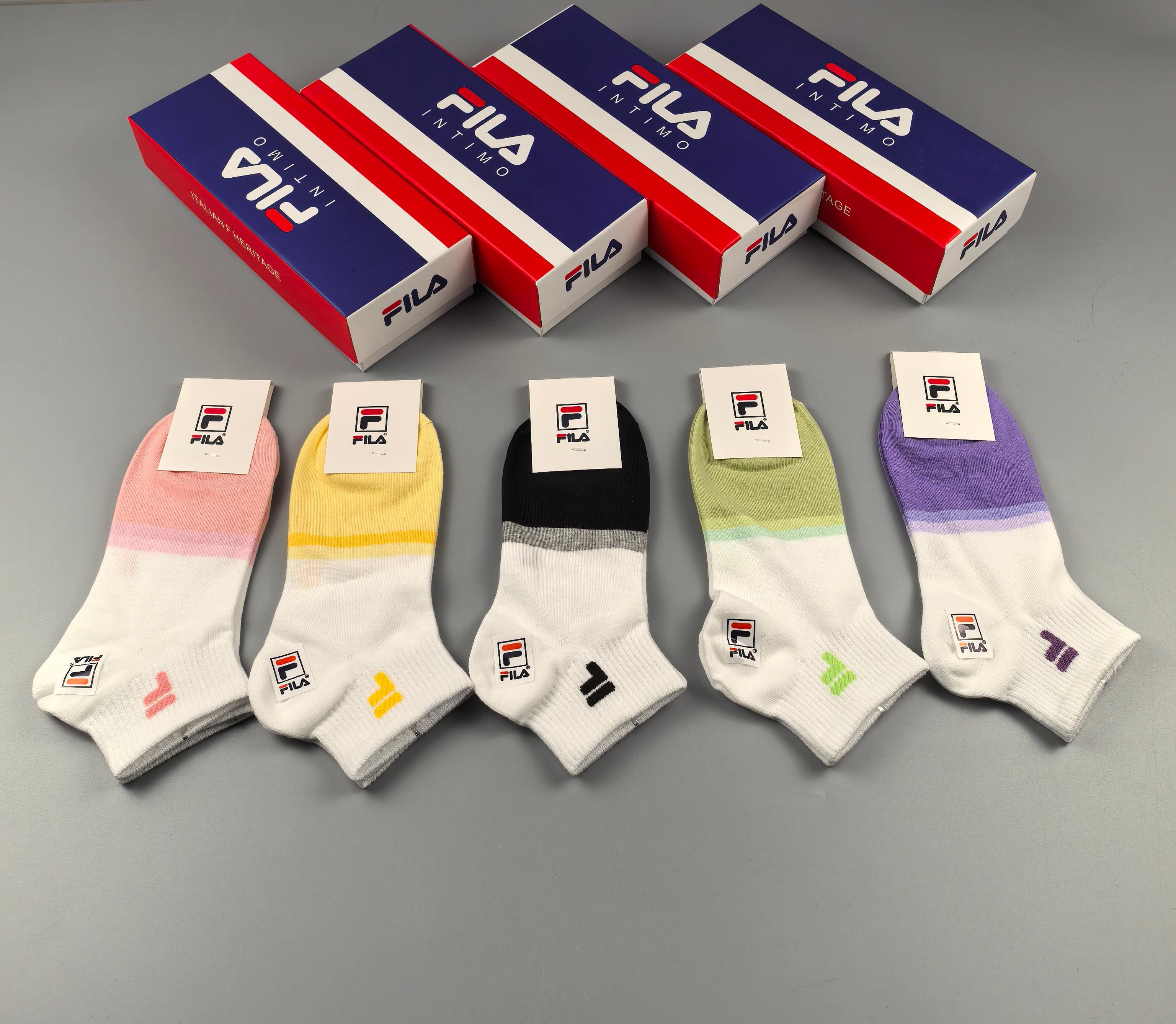 🔥🔥🔥FILA（菲乐）夏季新品、纯棉短袜、穿着舒适透气[色]一盒5双入[礼物]