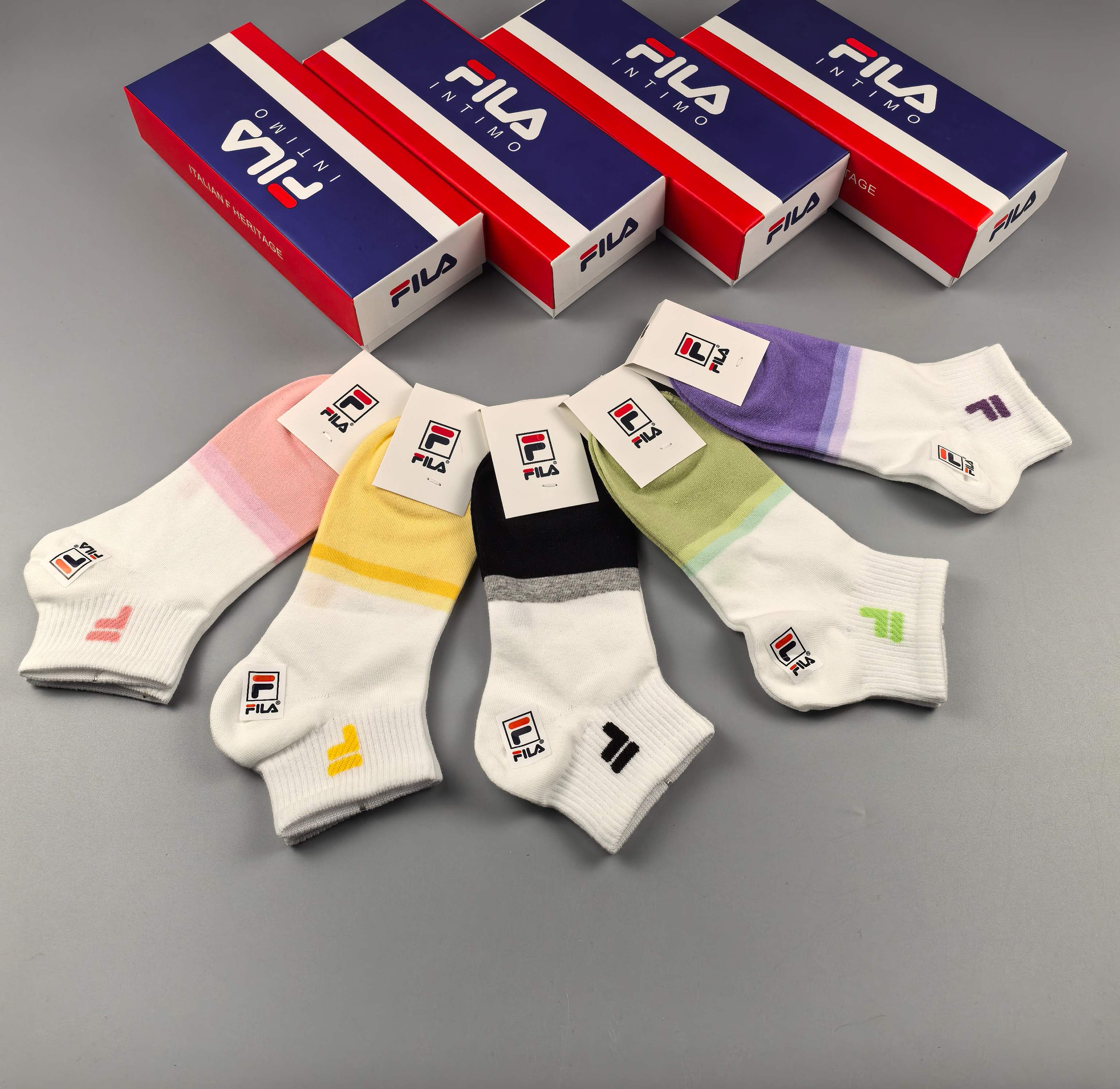 🔥🔥🔥FILA（菲乐）夏季新品、纯棉短袜、穿着舒适透气[色]一盒5双入[礼物]