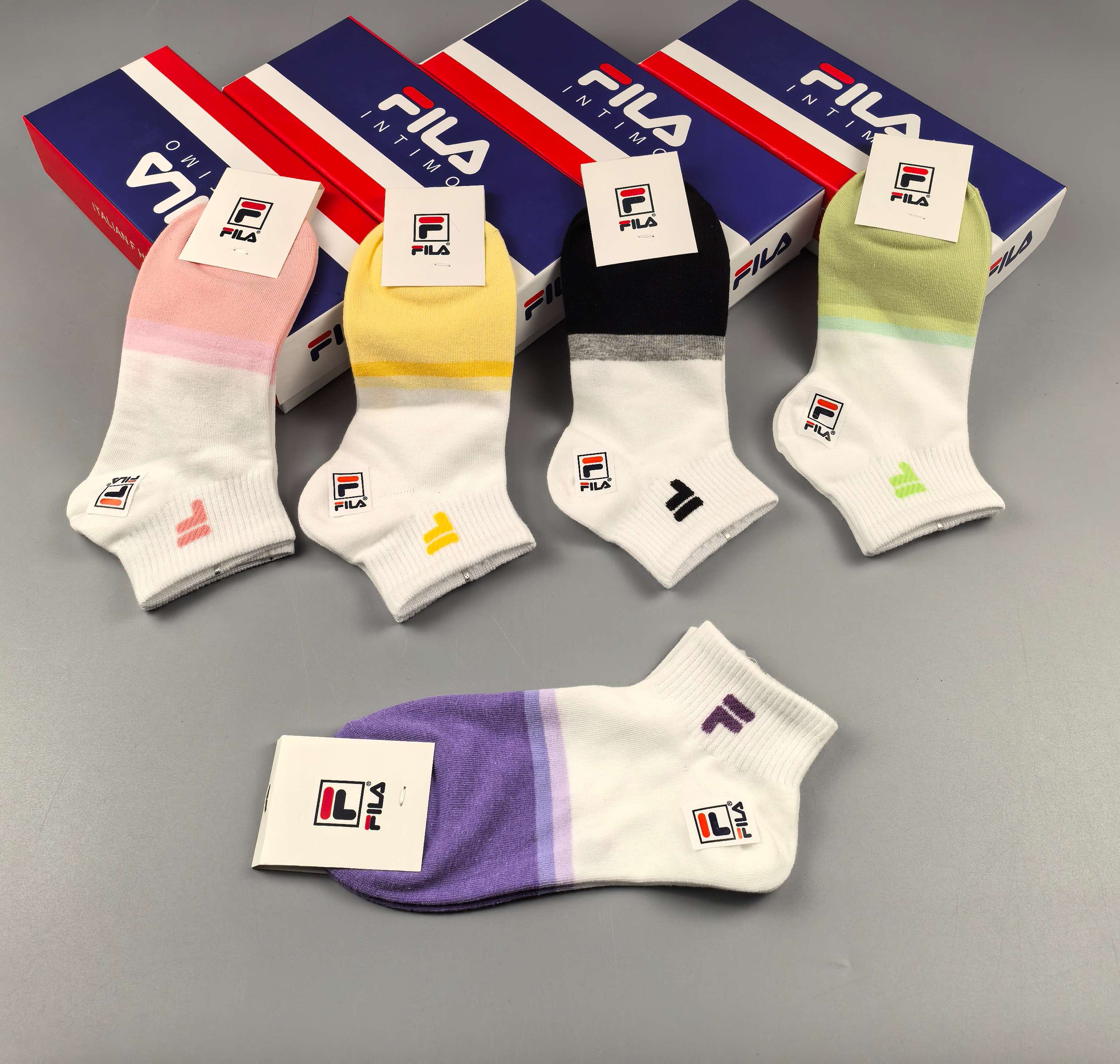 🔥🔥🔥FILA（菲乐）夏季新品、纯棉短袜、穿着舒适透气[色]一盒5双入[礼物]