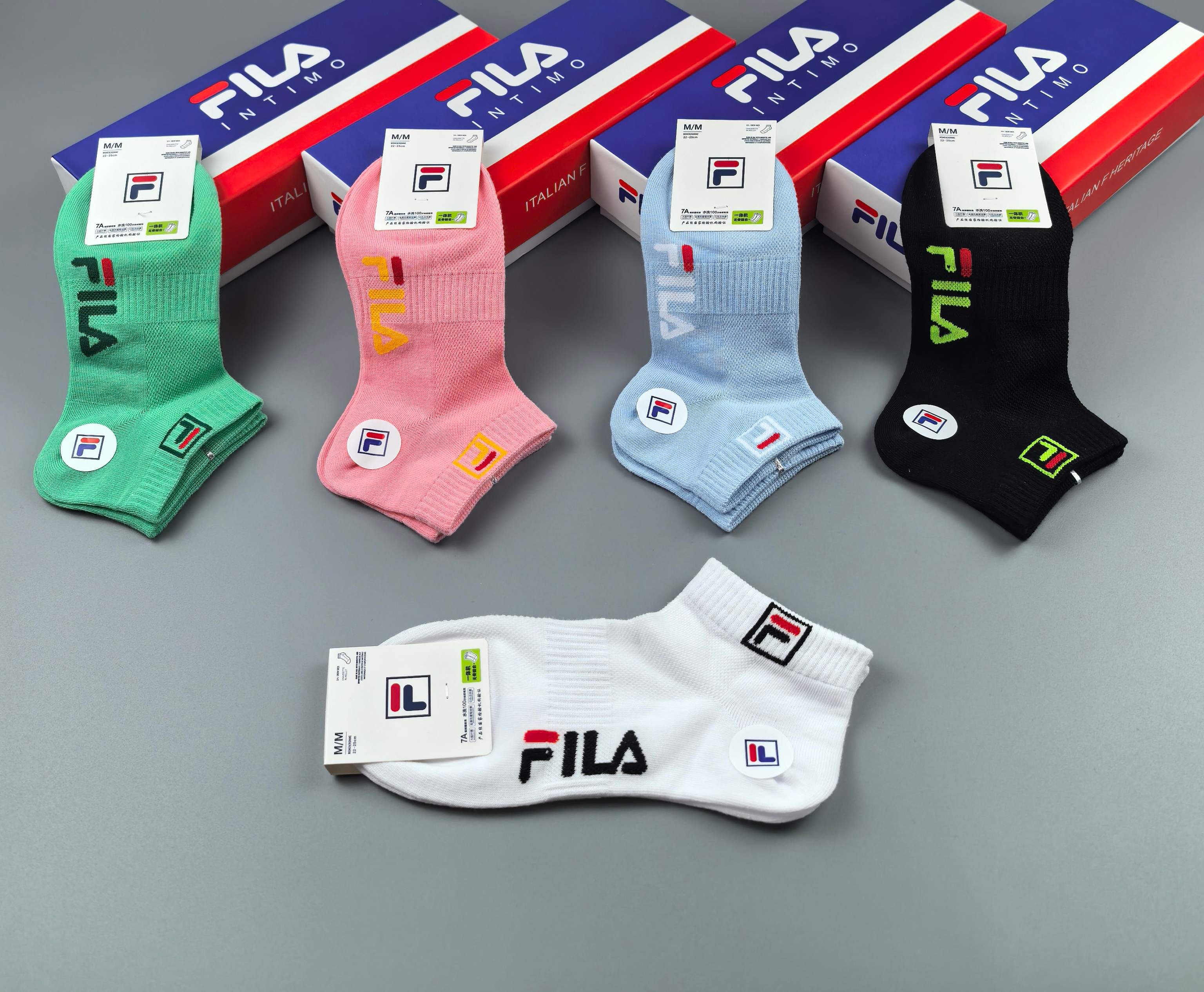 🔥🔥🔥FILA（菲乐）夏季新品、纯棉短袜、穿着舒适透气[色]一盒5双入[礼物]