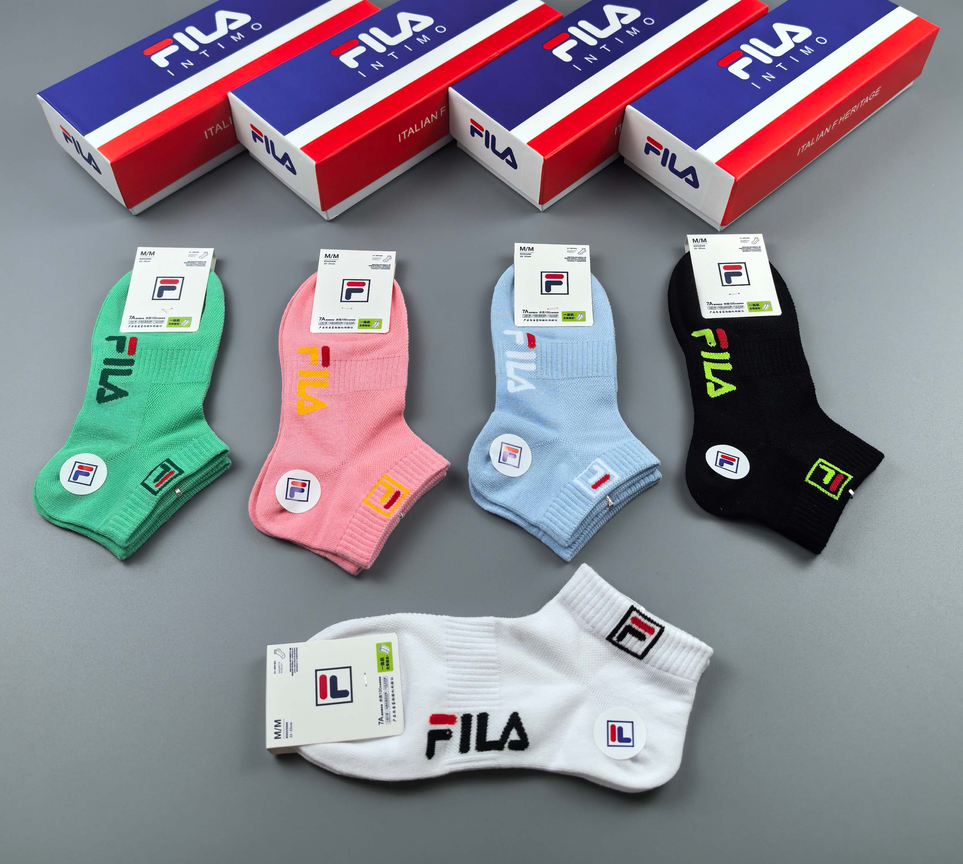 🔥🔥🔥FILA（菲乐）夏季新品、纯棉短袜、穿着舒适透气[色]一盒5双入[礼物]